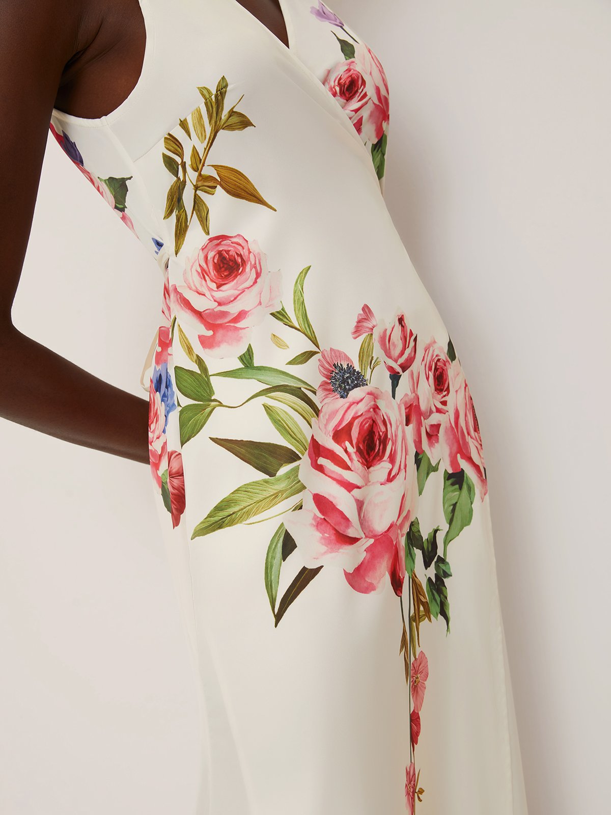 Pink Cross Floral Wrap Dress V Neck Sleeveless Mermaid Gown Dress