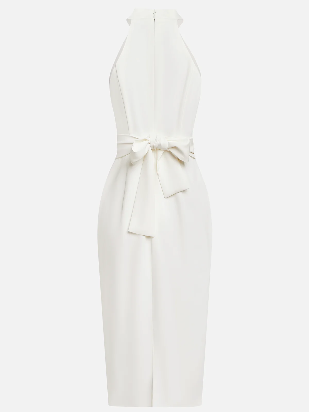 White Buckle Ruched Classic Halter Sleeveless Sheath Midi Dress