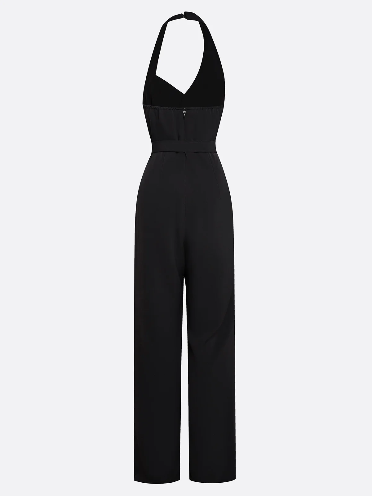 Black Side-Slit Sleeveless Wide-Leg Jumpsuit With Belt