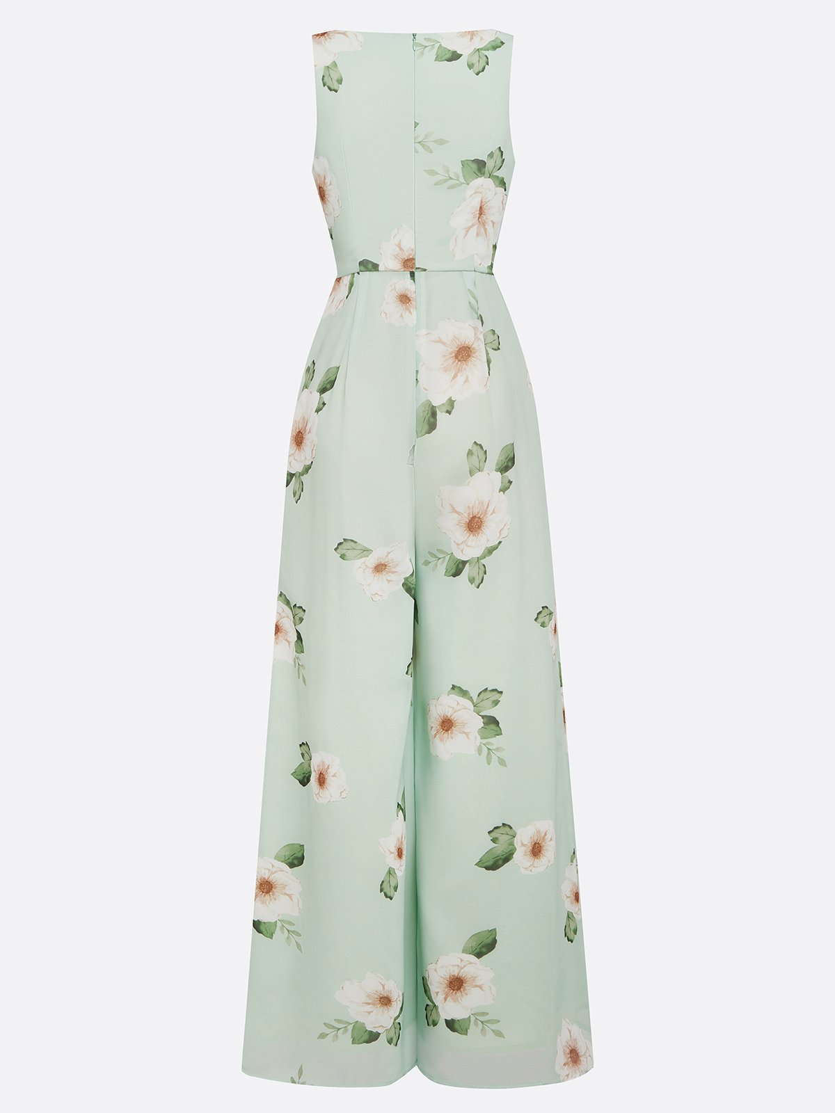 Light Green Floral V Neck Regular Fit Chiffon Jumpsuit