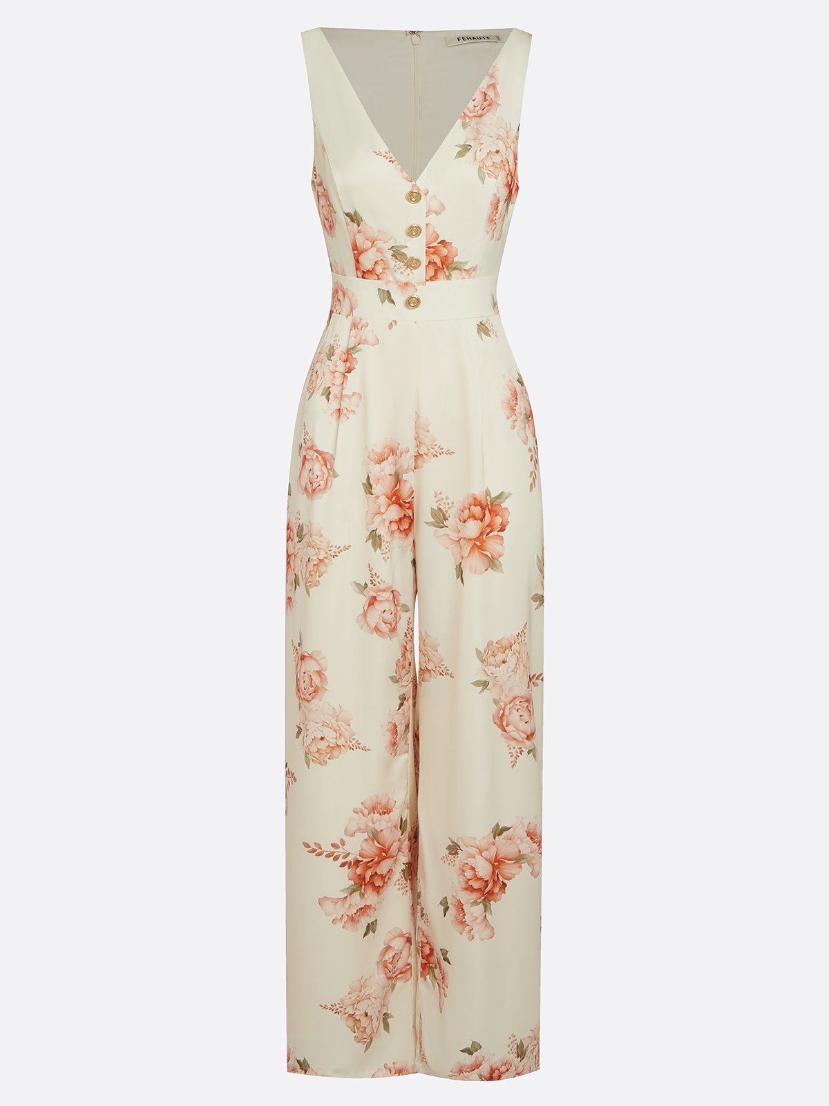 Yellow Floral Buckle Regular Fit Jumpsuit