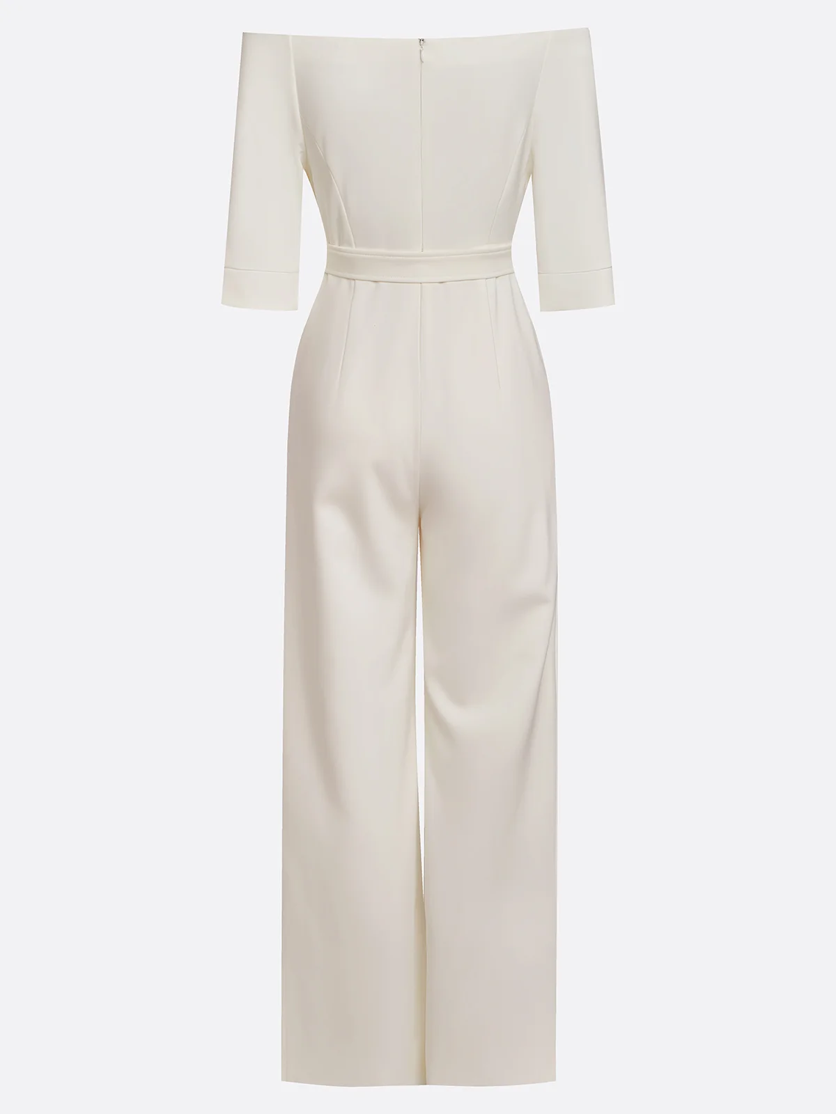 Women White Off The Shoulder Half Sleeve Dressy Jumpsuit
