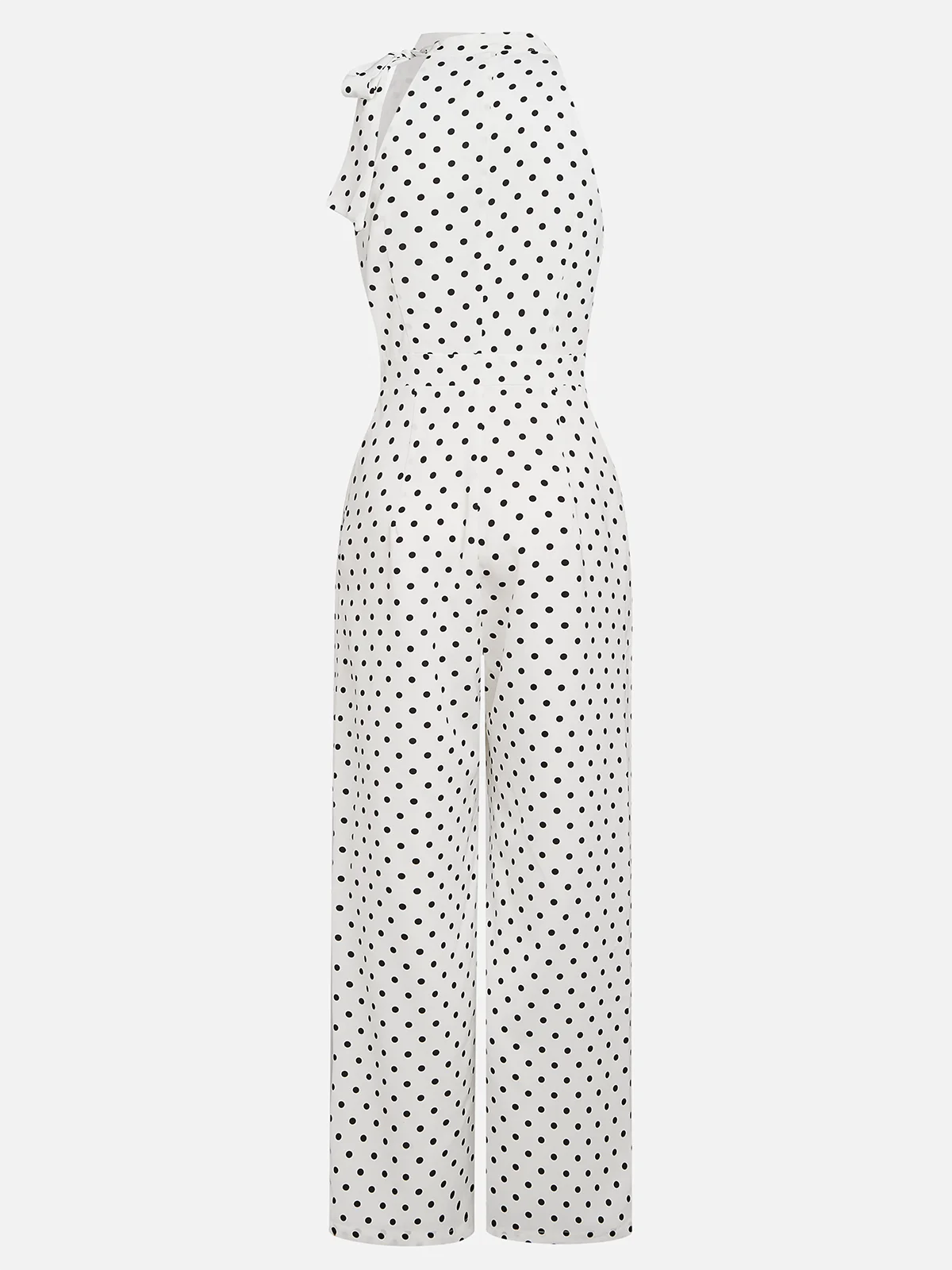 White Morden Lace-Up Bow Polka Dots Jumpsuit