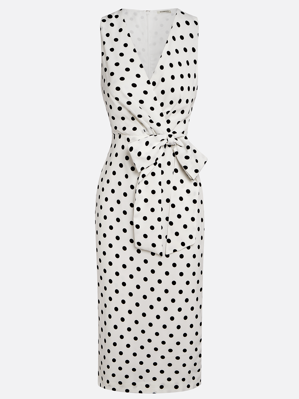 White Bow Printing Classic V Neck Sleeveless Sheath Midi Dress