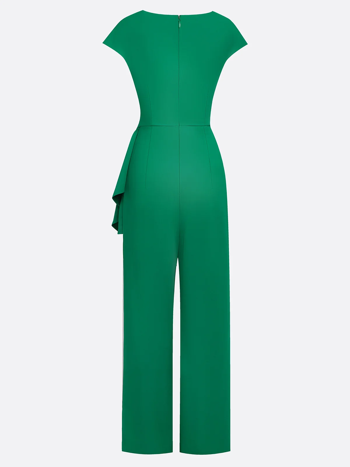 Women Green Ruched Cowl Neck Cap Sleeve Dressy Jumpsuit