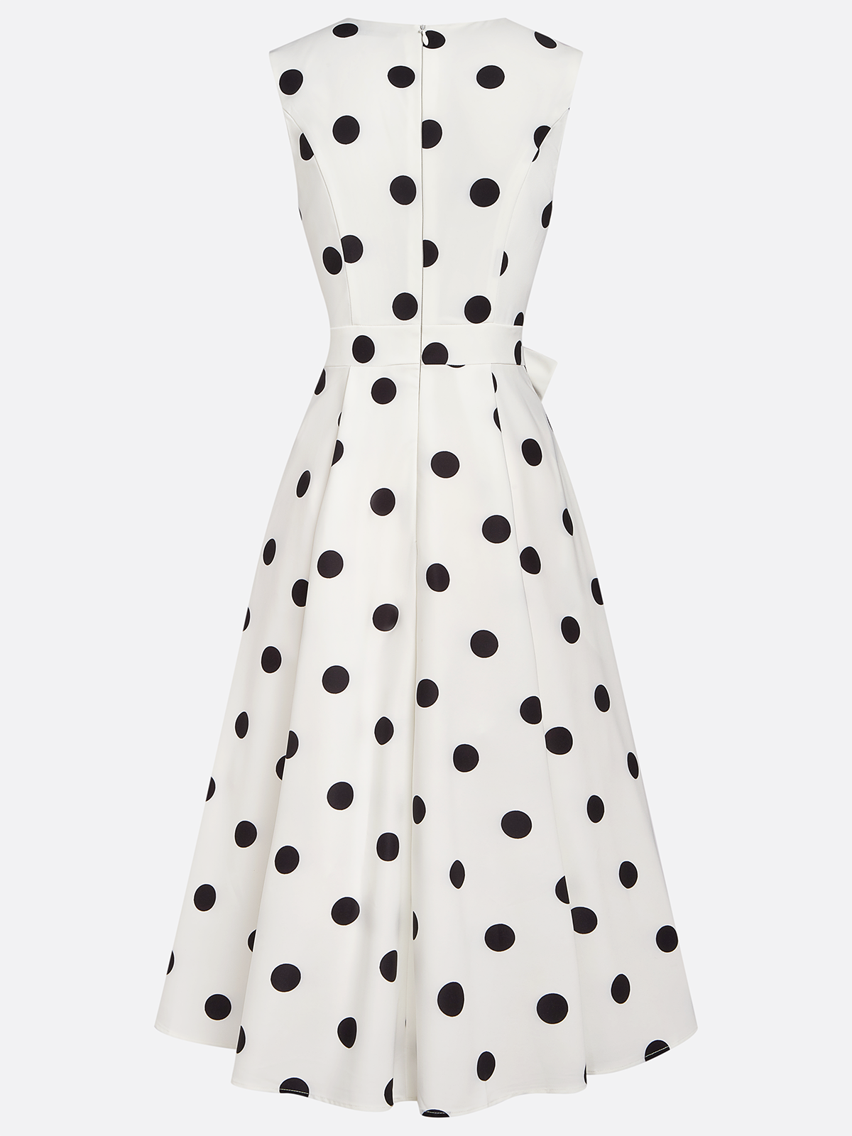 White Bow Classic V Neck Sleeveless A-Line Midi Dress