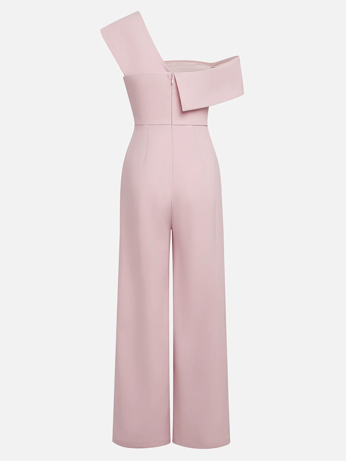 Women Pink Asymmetric Asymmetrical Short Sleeve Dressy Jumpsuit