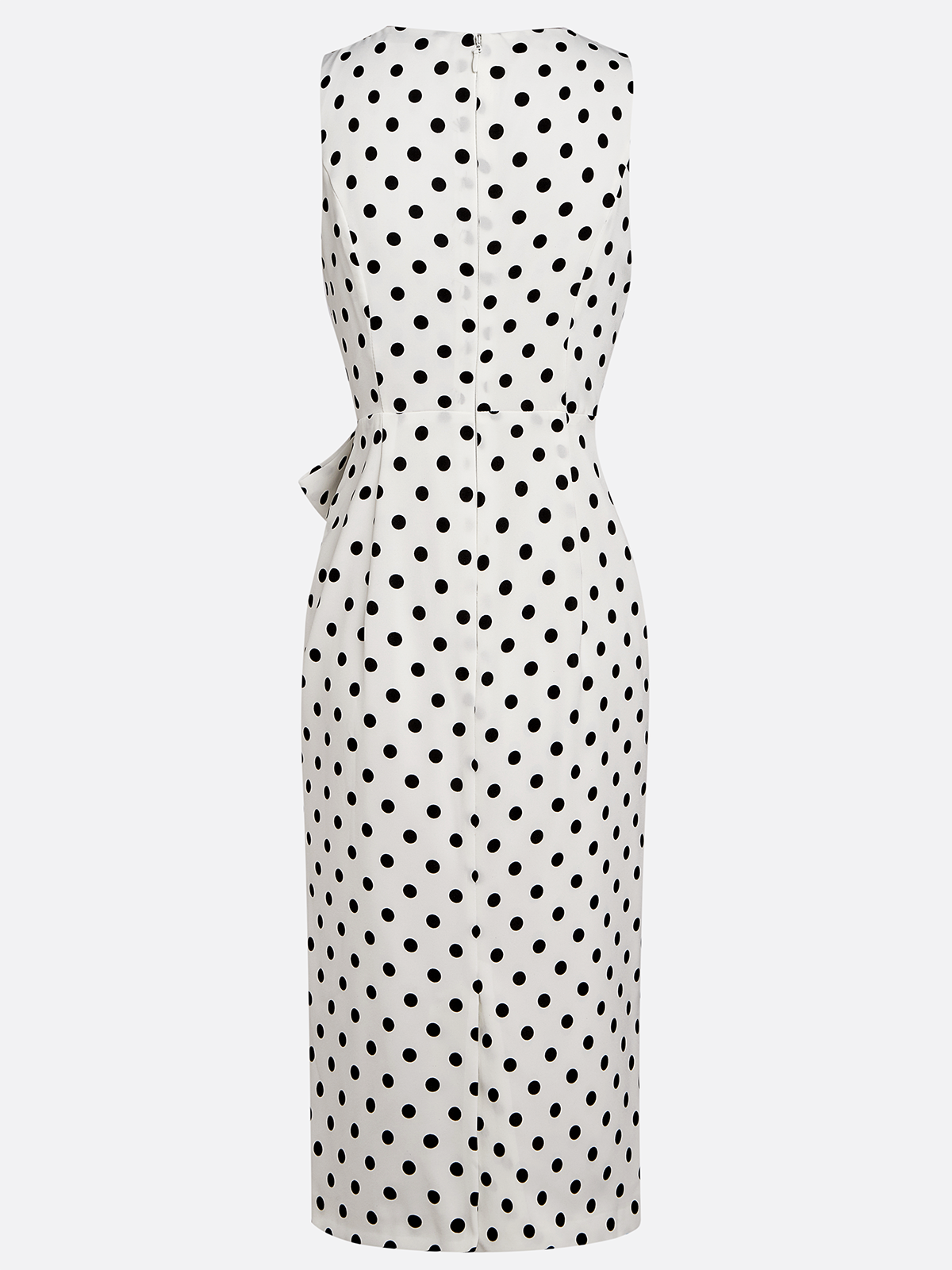 White Bow Printing Classic V Neck Sleeveless Sheath Midi Dress