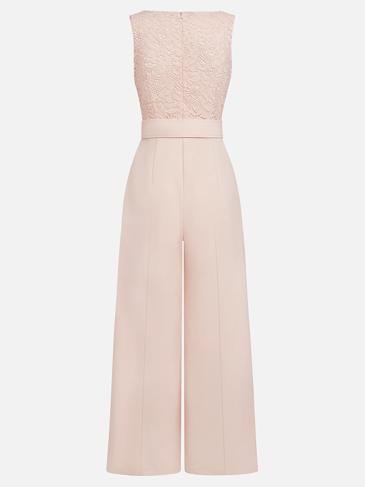 Women Pink Lace V Neck Sleeveless Dressy Jumpsuit