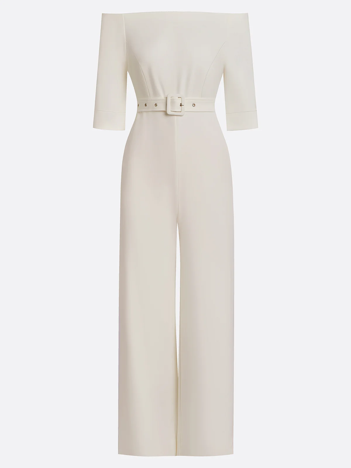 Women White Off The Shoulder Half Sleeve Dressy Jumpsuit