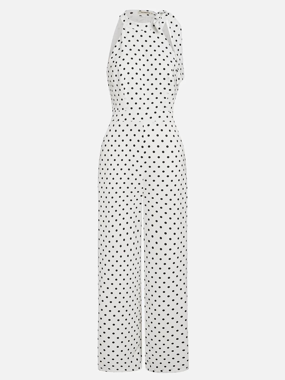 White Morden Lace-Up Bow Polka Dots Jumpsuit