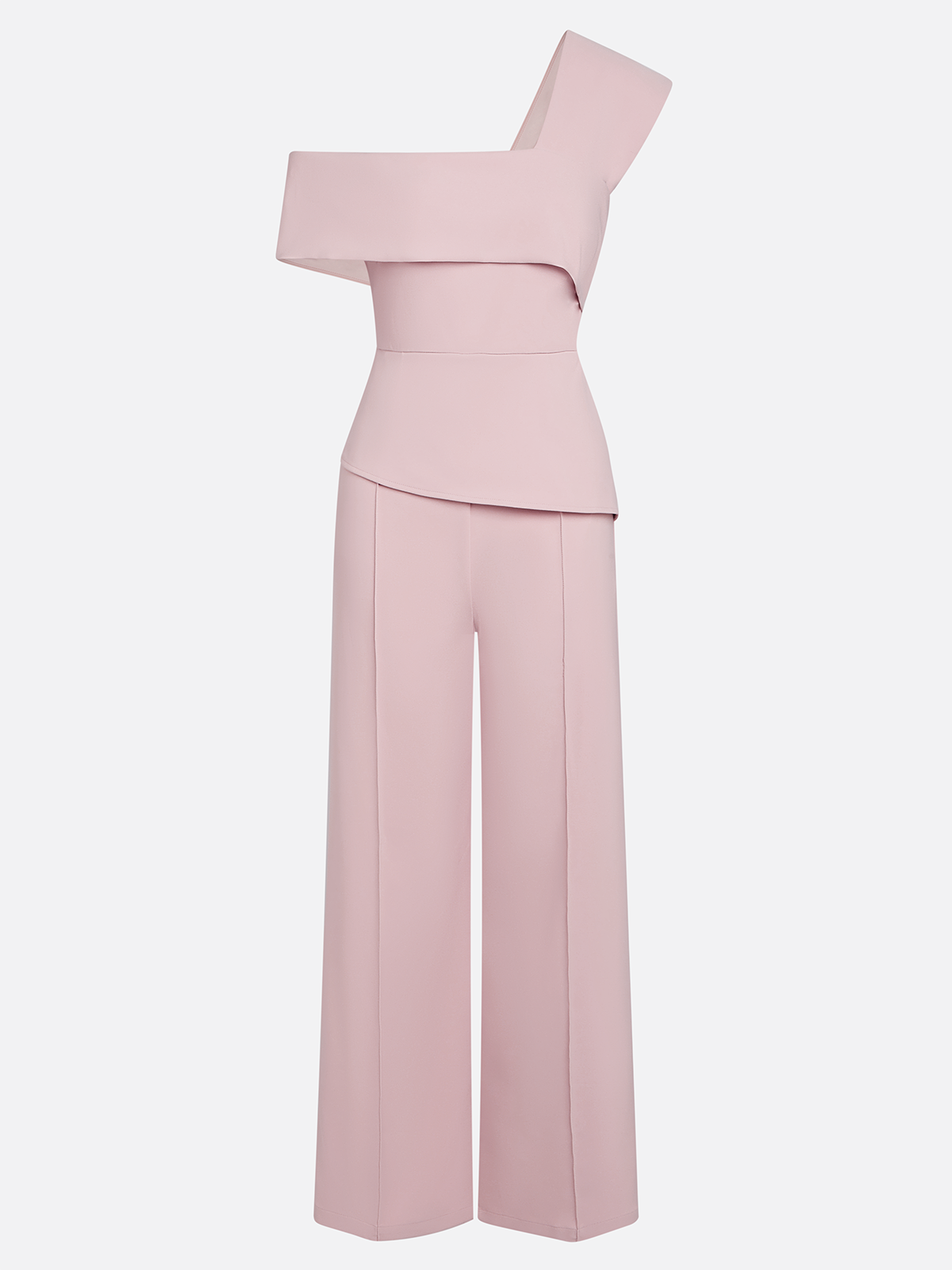 Women Pink Asymmetric Asymmetrical Short Sleeve Dressy Jumpsuit