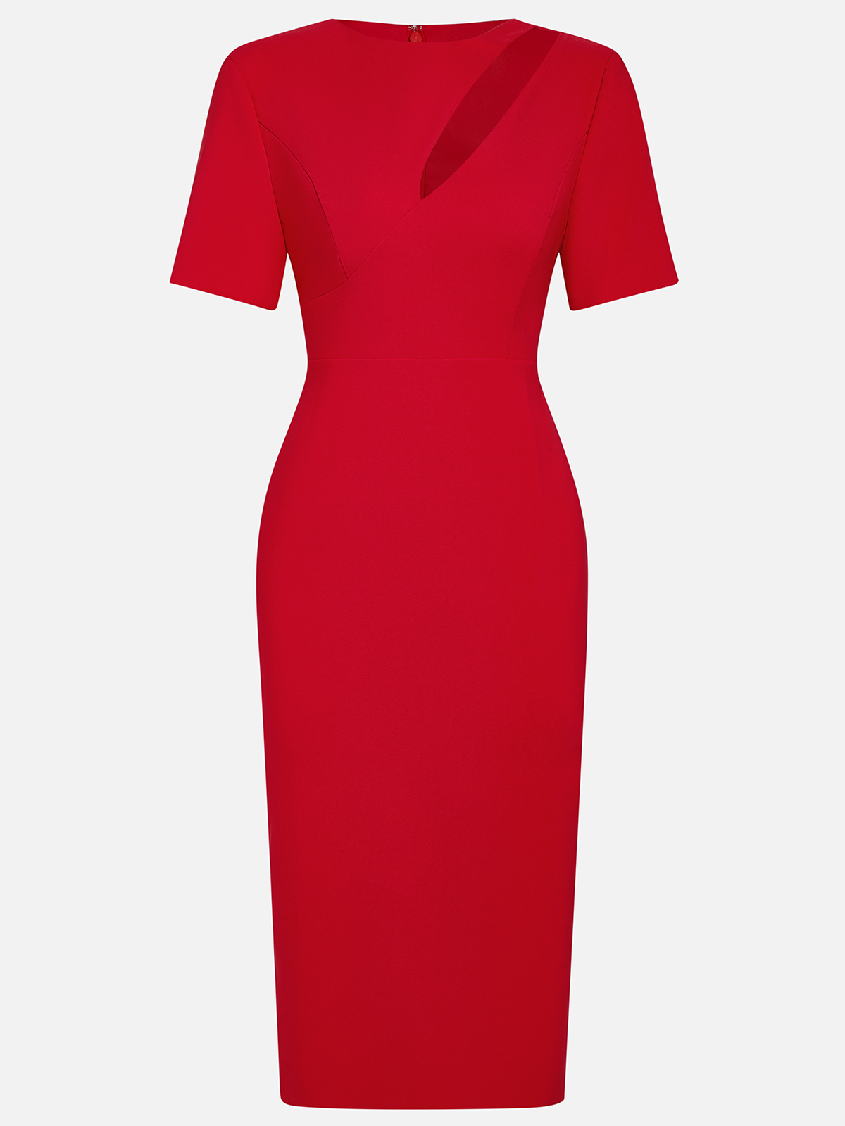 Red Hollow Out Classic Crew Neck Short Sleeve Sheath Midi Dress