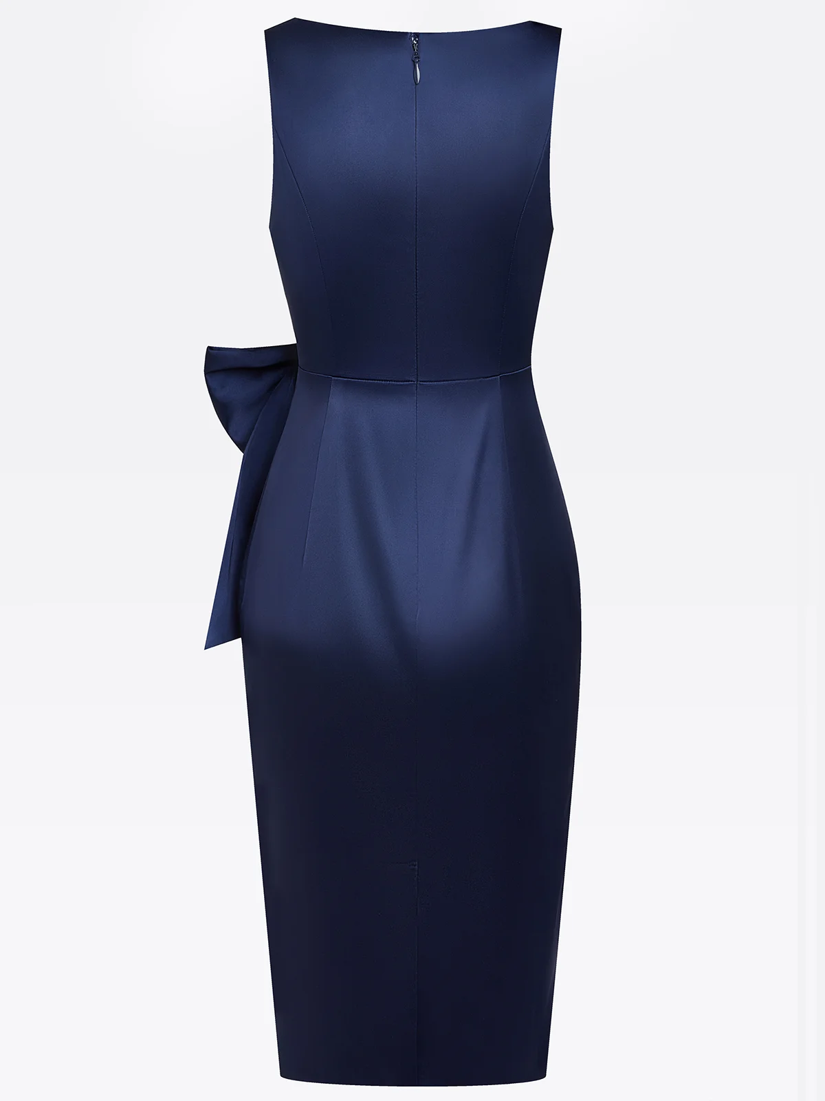 Purplish Blue Hotfix Embellished Bow Classic Crew Neck Sleeveless Sheath Midi Dress