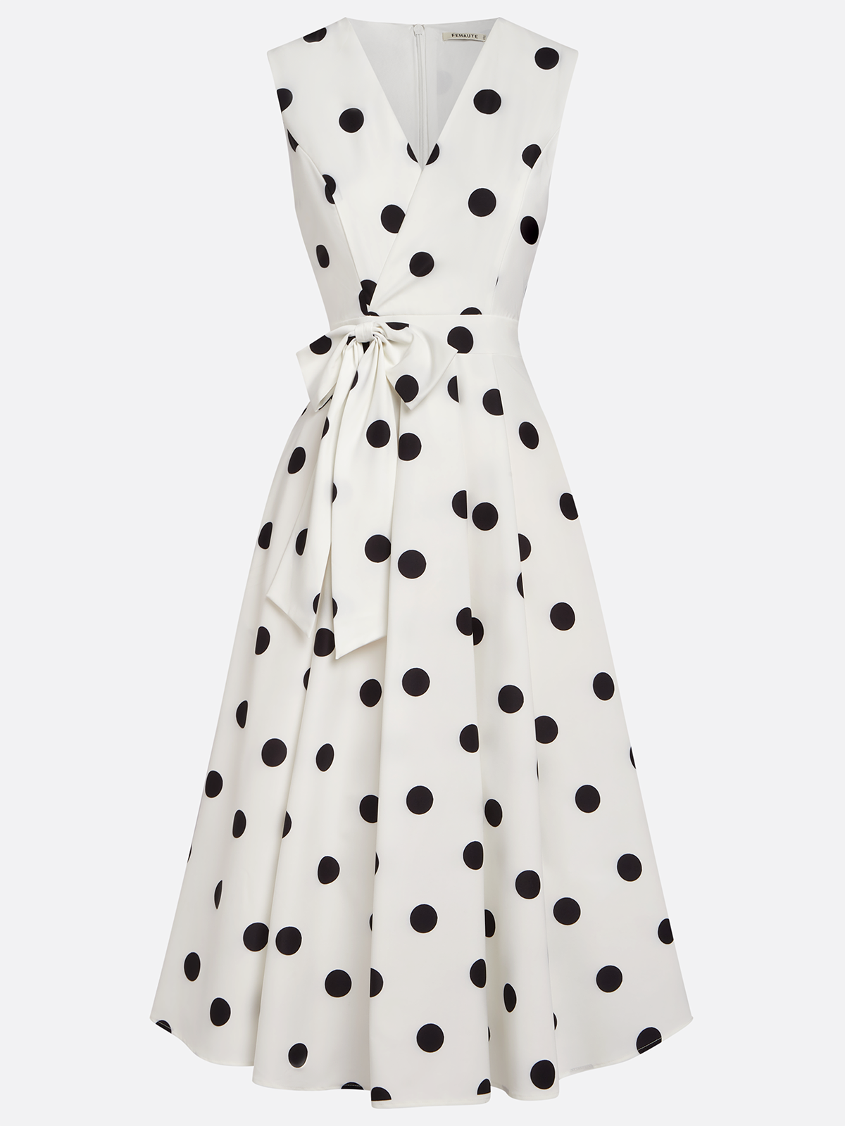 White Bow Classic V Neck Sleeveless A-Line Midi Dress