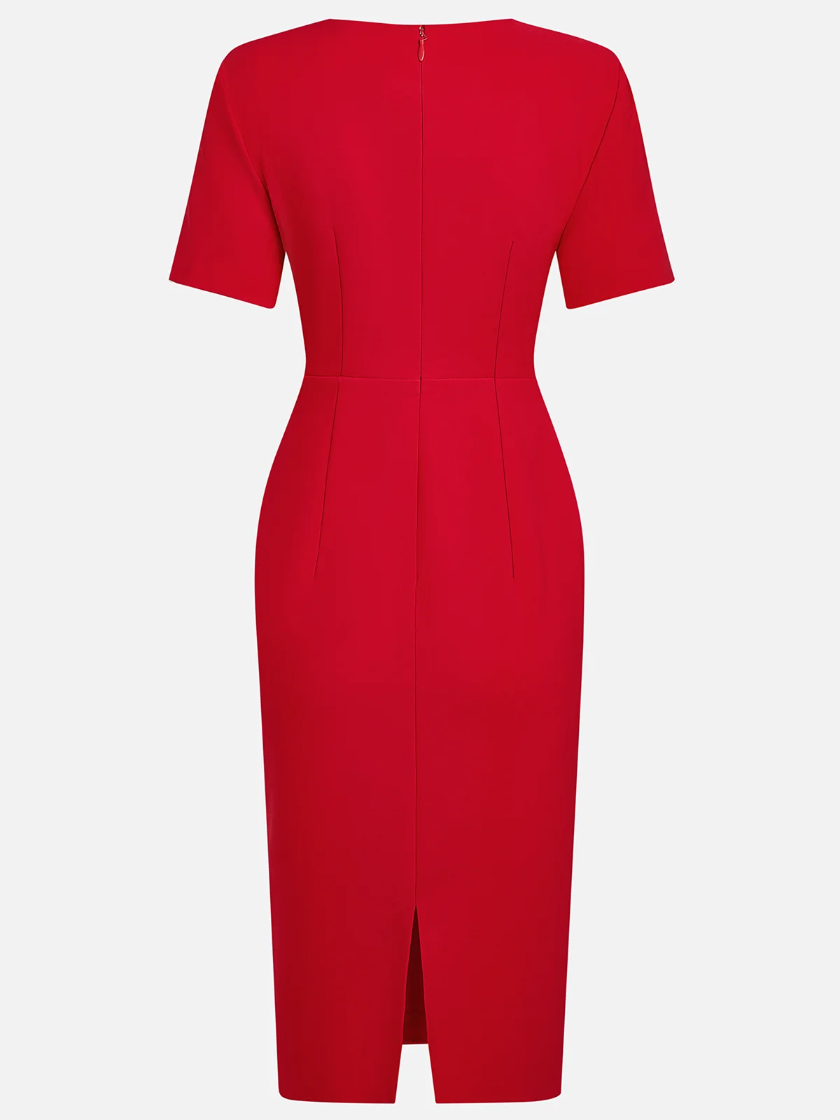 Red Hollow Out Classic Crew Neck Short Sleeve Sheath Midi Dress