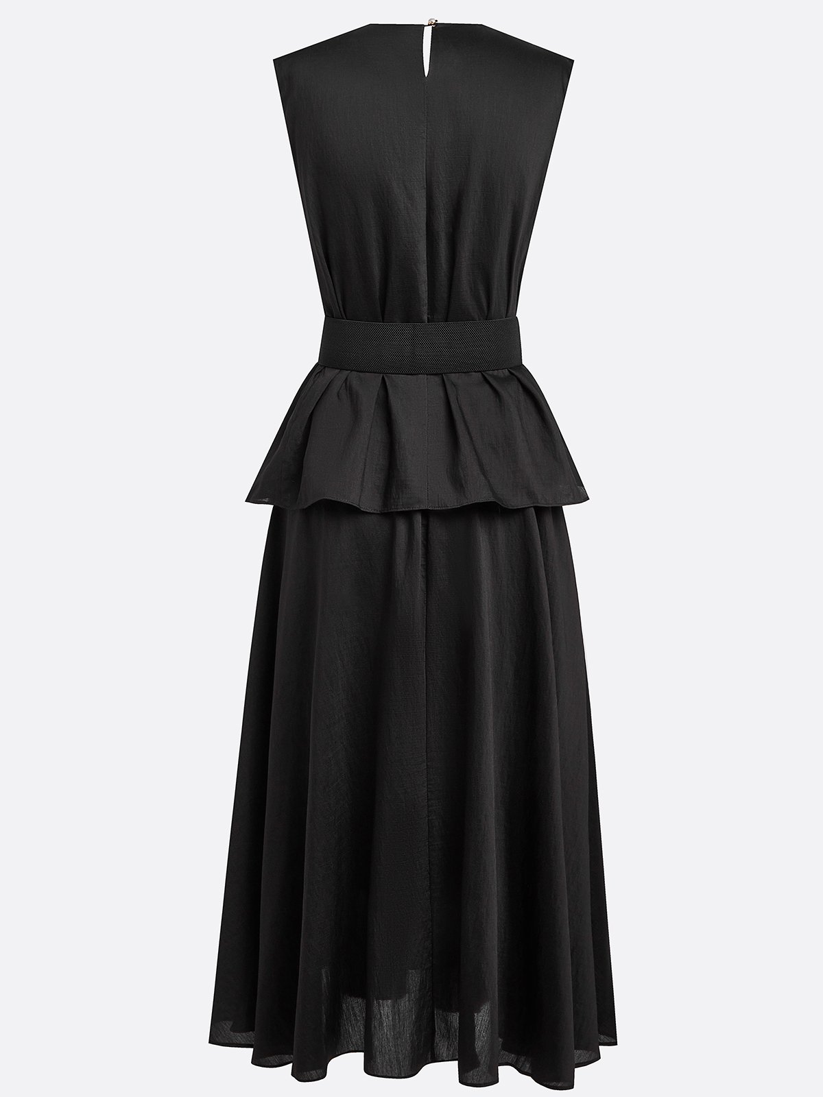 Women Black Pleated Crew Neck Sleeveless Dressy Top With Skirt Two-Piece Set