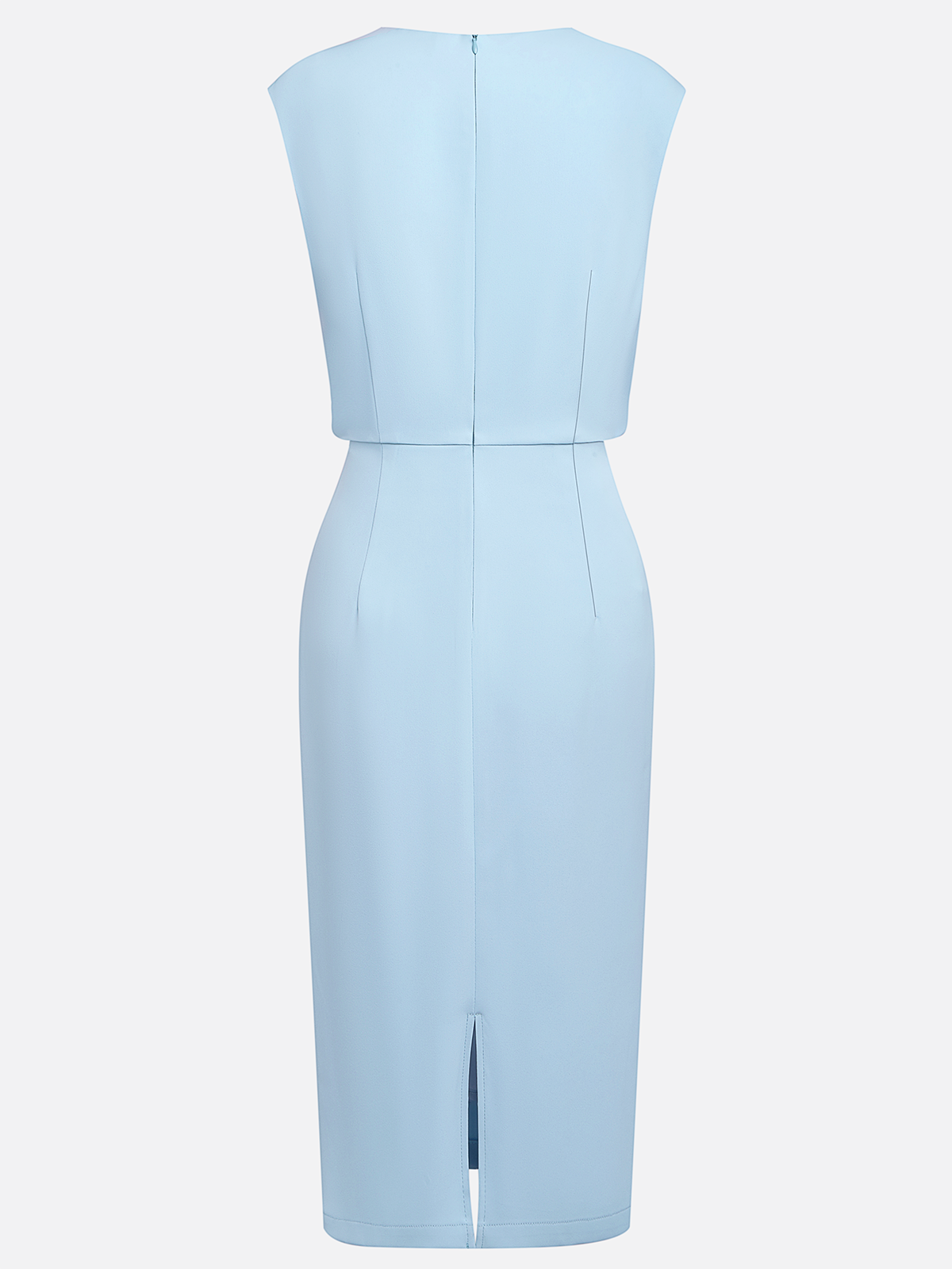 Light Blue Ruched Hollow Out Classic Crew Neck Cap Sleeve Sheath Midi Dress