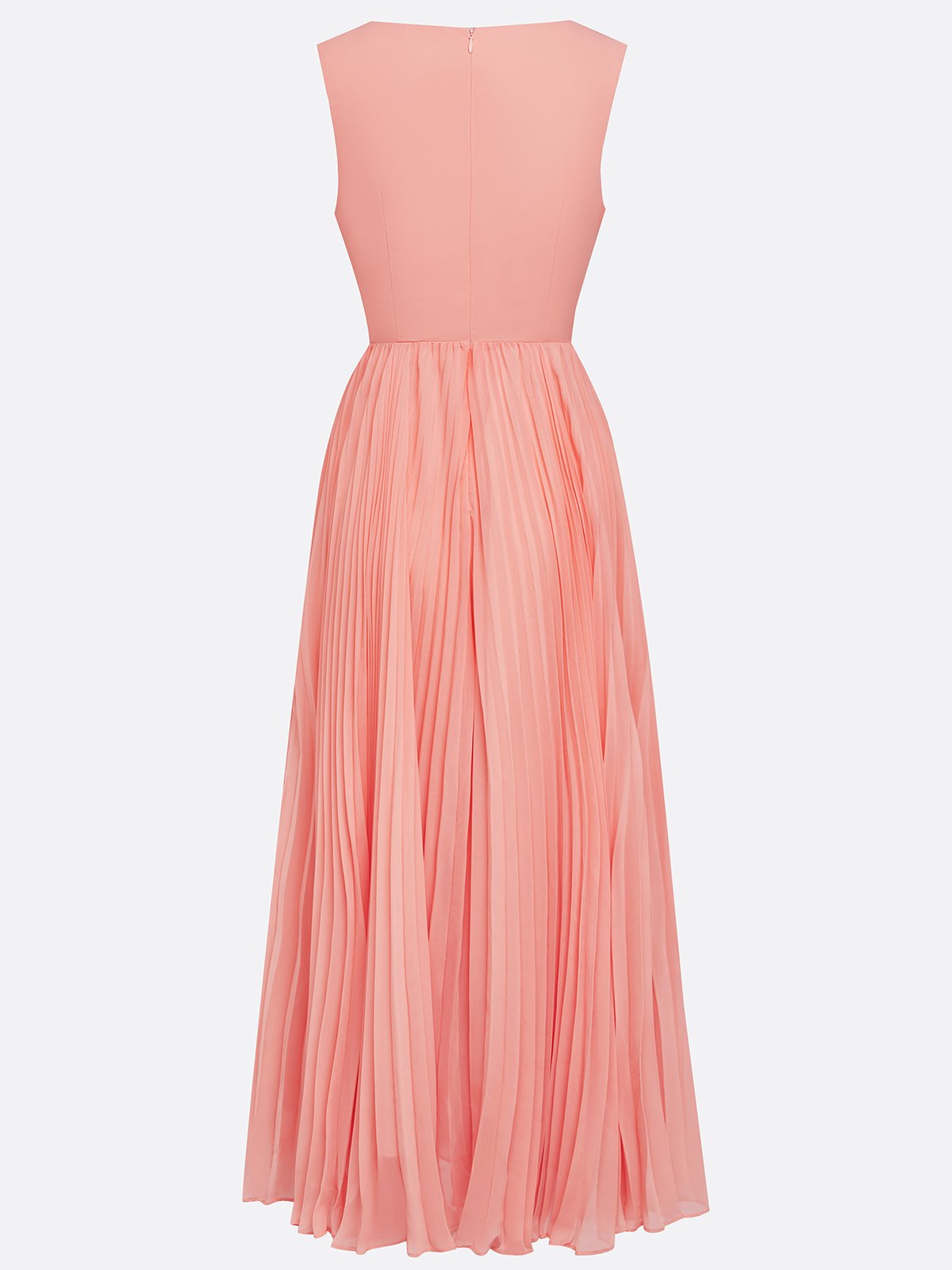 Orange Lace Pleated Hollow Out Chiffon Crew Neck Sleeveless A-Line Maxi Dress
