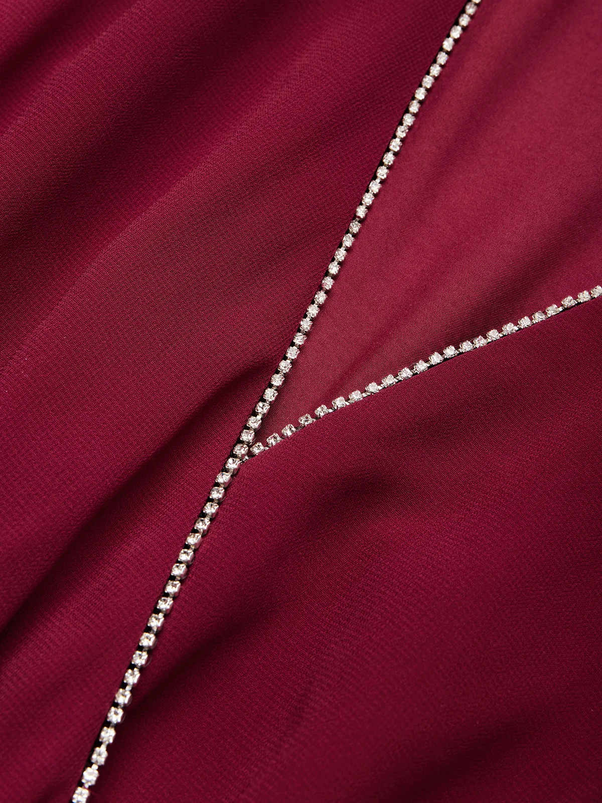 Wine Red Rhinestone Classic V Neck Sleeveless A-Line Maxi Dress