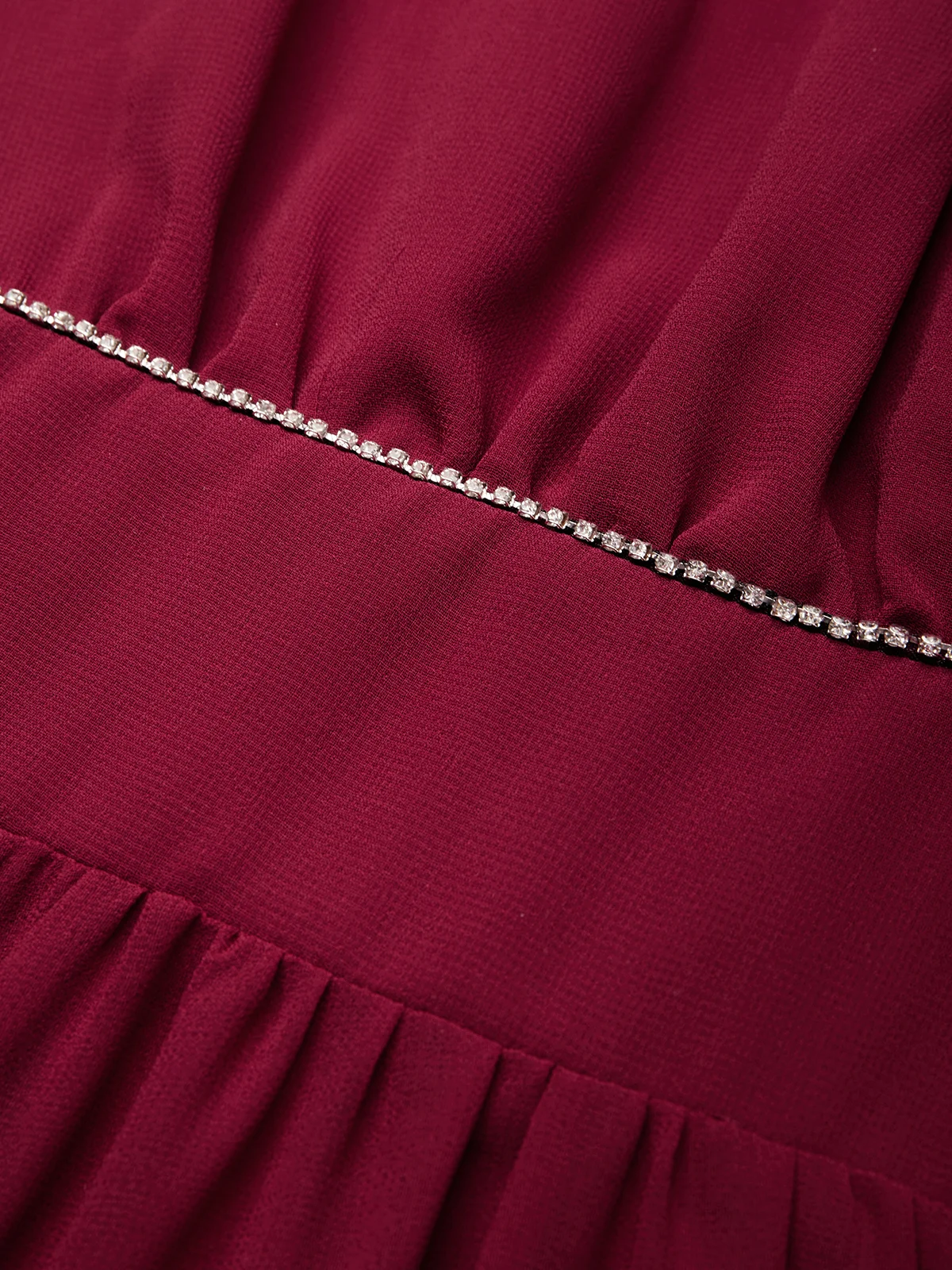 Wine Red Rhinestone Classic V Neck Sleeveless A-Line Maxi Dress