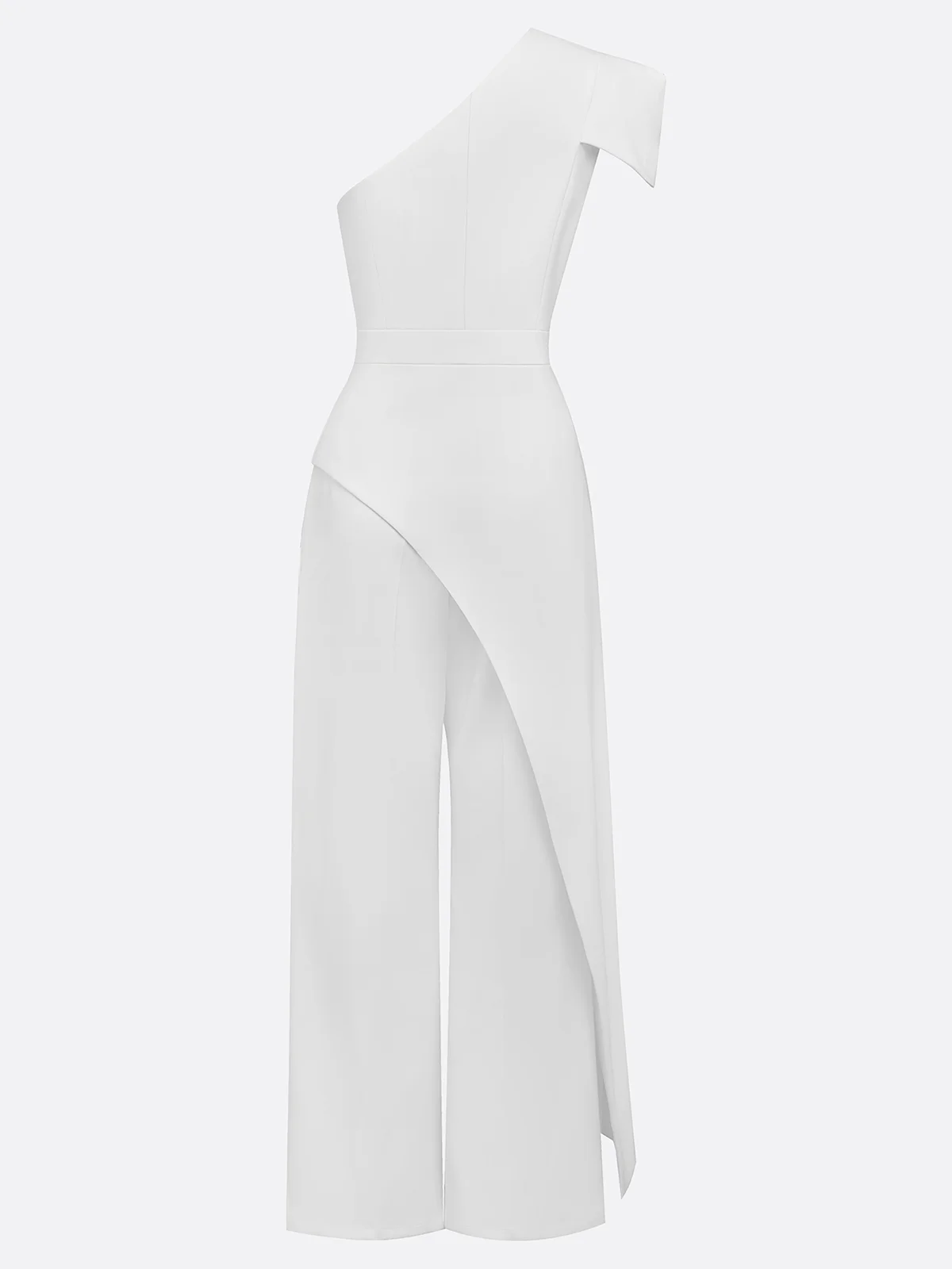 Women White Ruched One Shoulder Short Sleeve Regular Sleeve Dressy Top with Pants Two-Piece Set