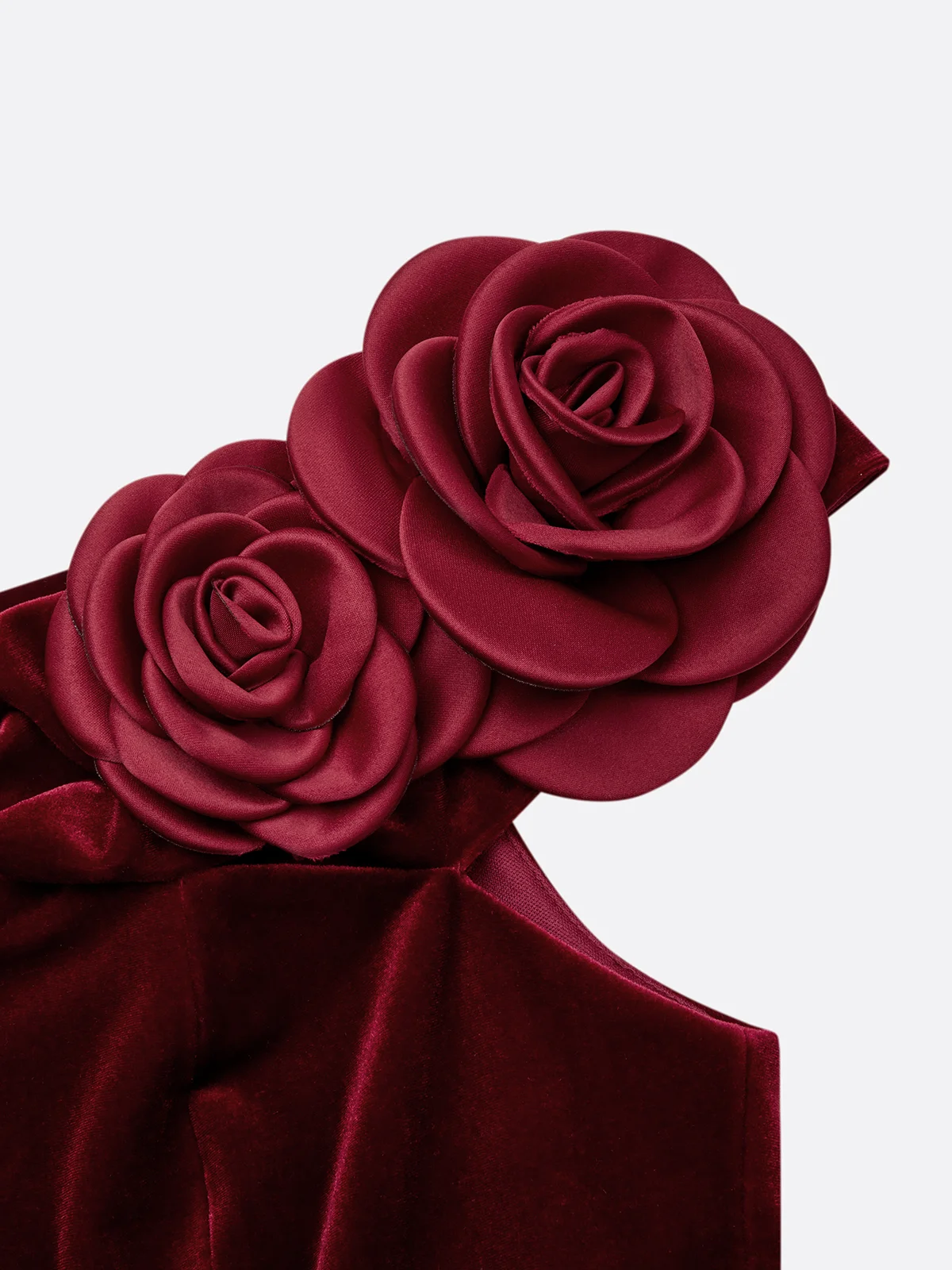 Wine Red 3D Floral Peplum Velvet Off The Shoulder Short Sleeve Sheath Midi Dress