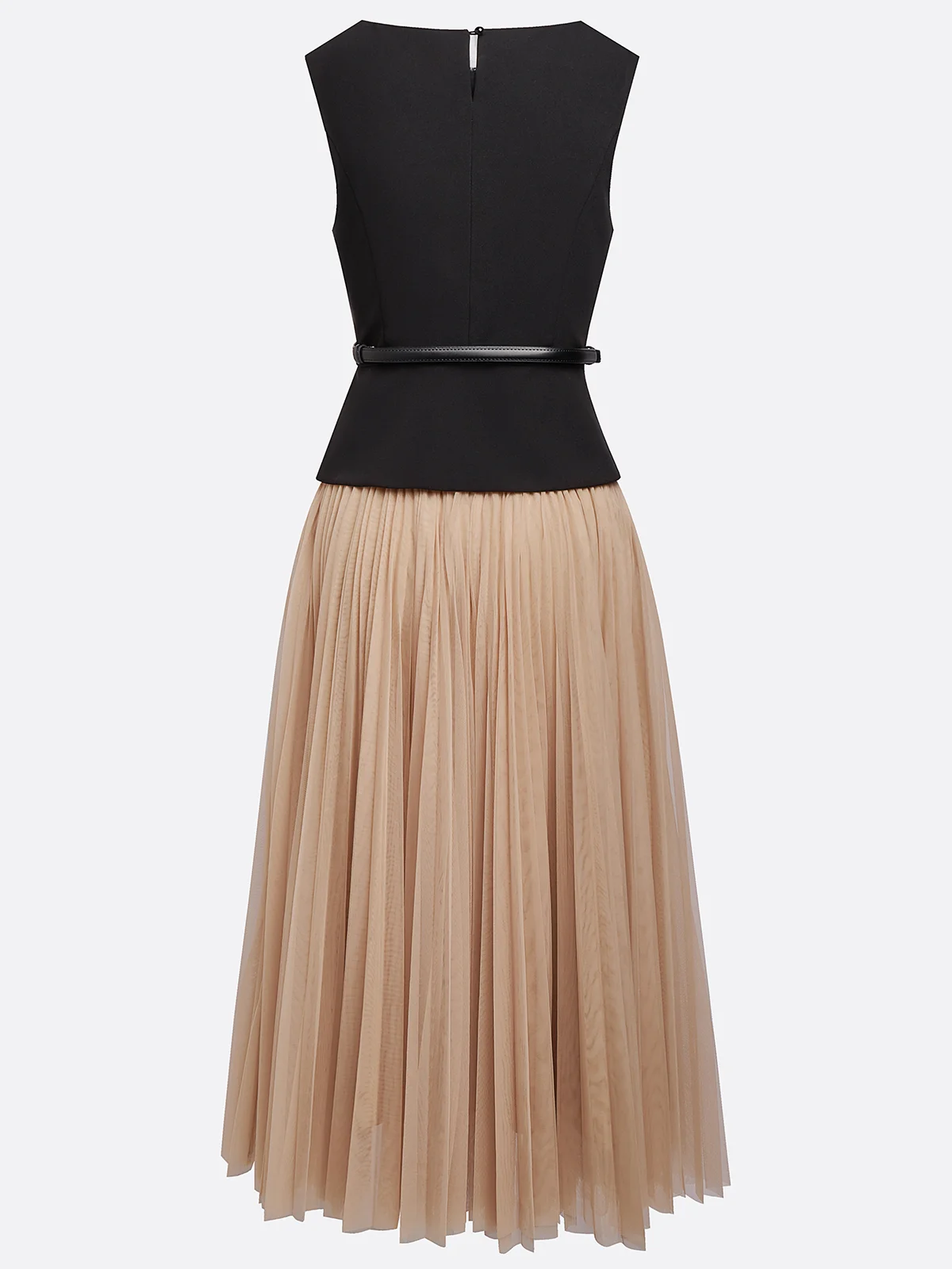Light Khaki Pleated Asymmetrical Boat Neck Top with Skirt Two-Piece Set With Belt
