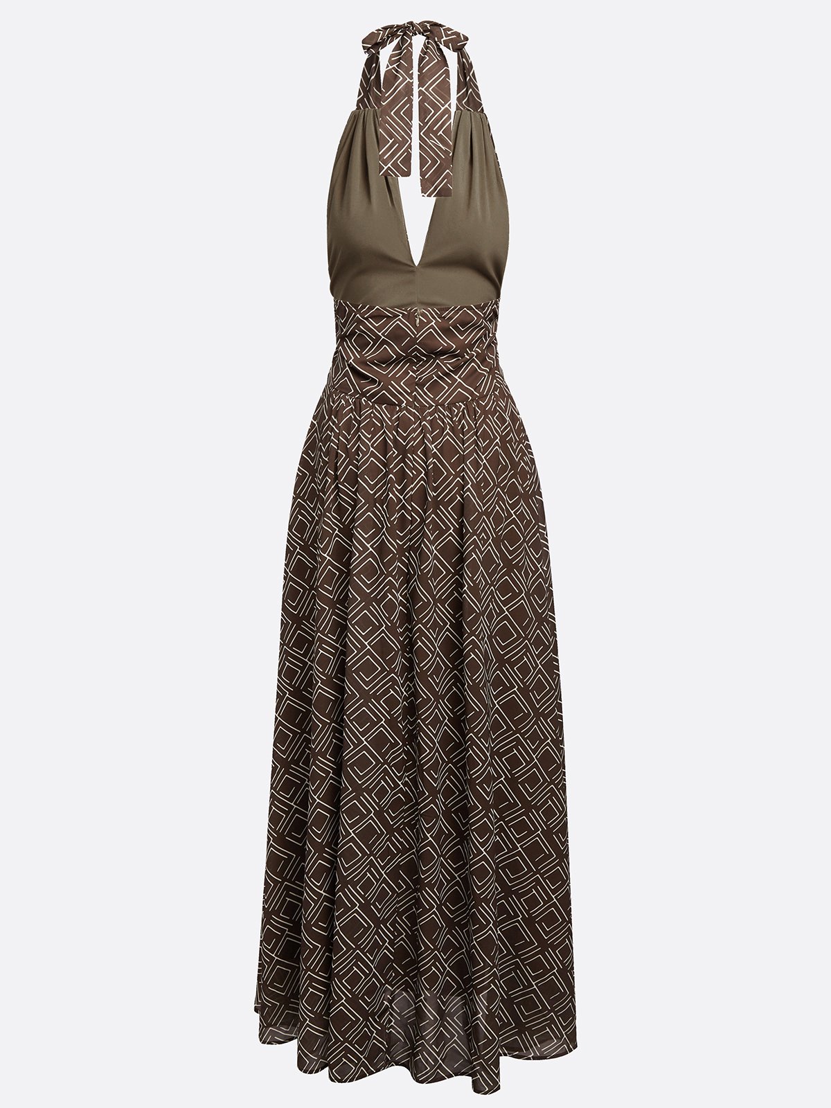 Brown Slit Classic Halter Sleeveless A-Line Maxi Dress