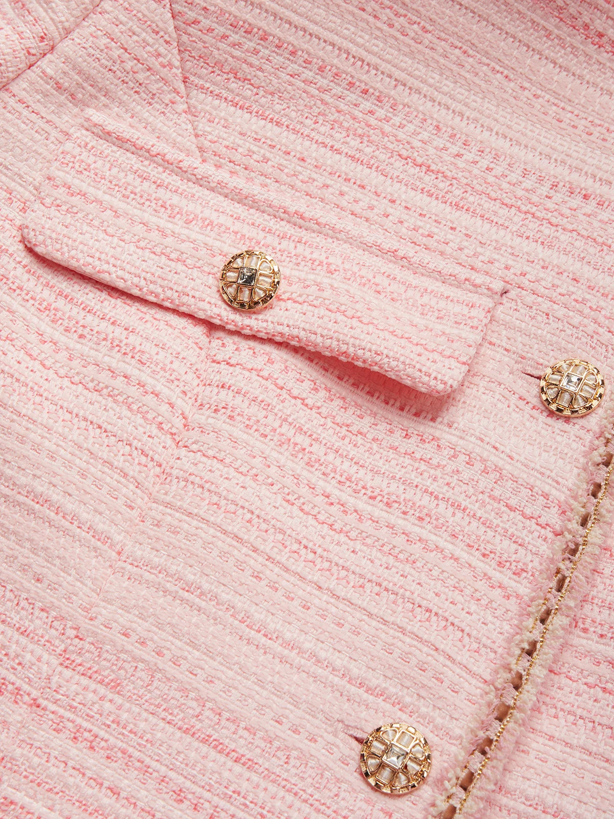 Women Light Pink Piping Buckle Crew Neck Long Sleeve Dressy Coat With Skirt Two-Piece Set