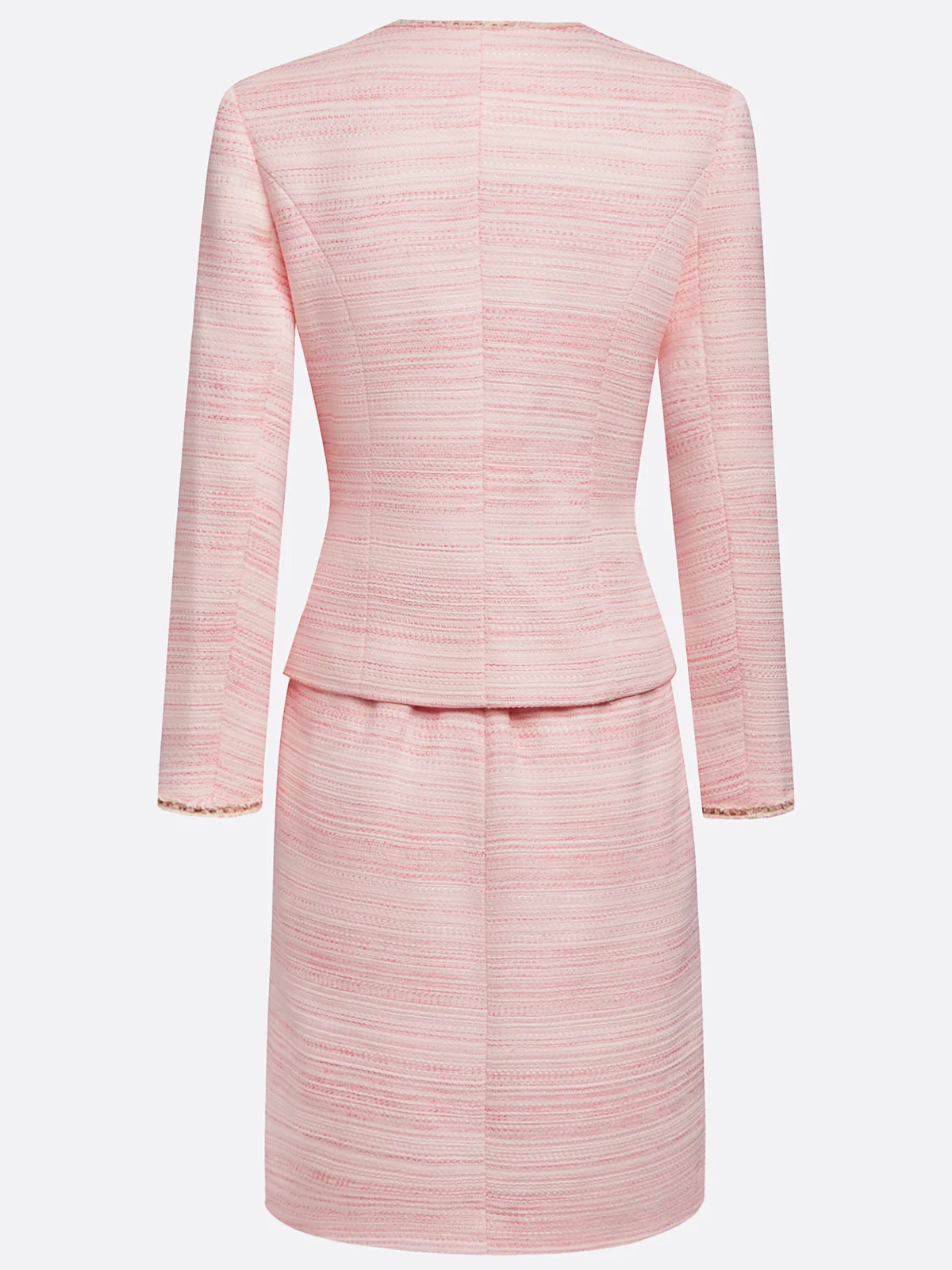 Women Light Pink Piping Buckle Crew Neck Long Sleeve Dressy Coat With Skirt Two-Piece Set