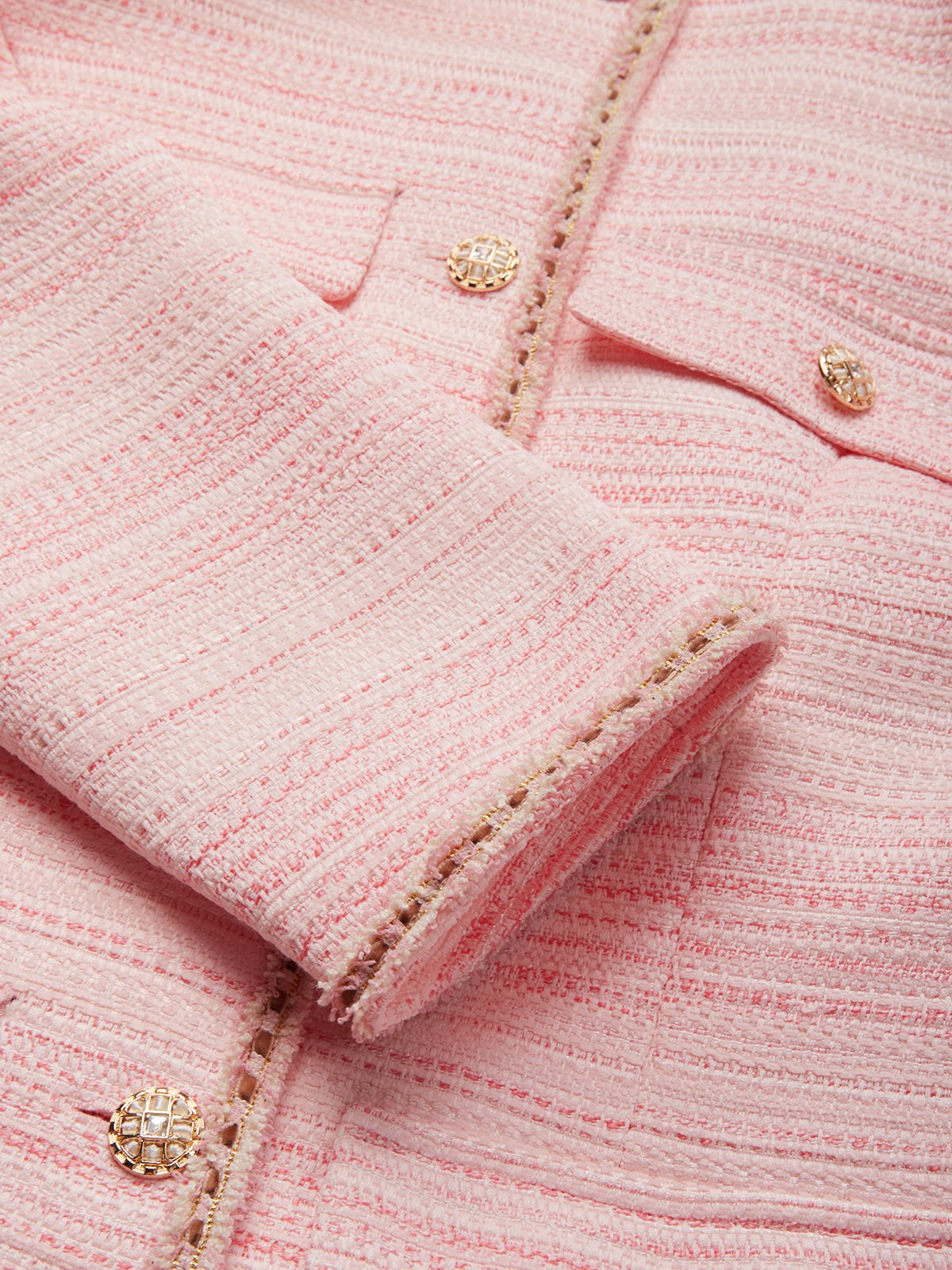 Women Light Pink Piping Buckle Crew Neck Long Sleeve Dressy Coat With Skirt Two-Piece Set