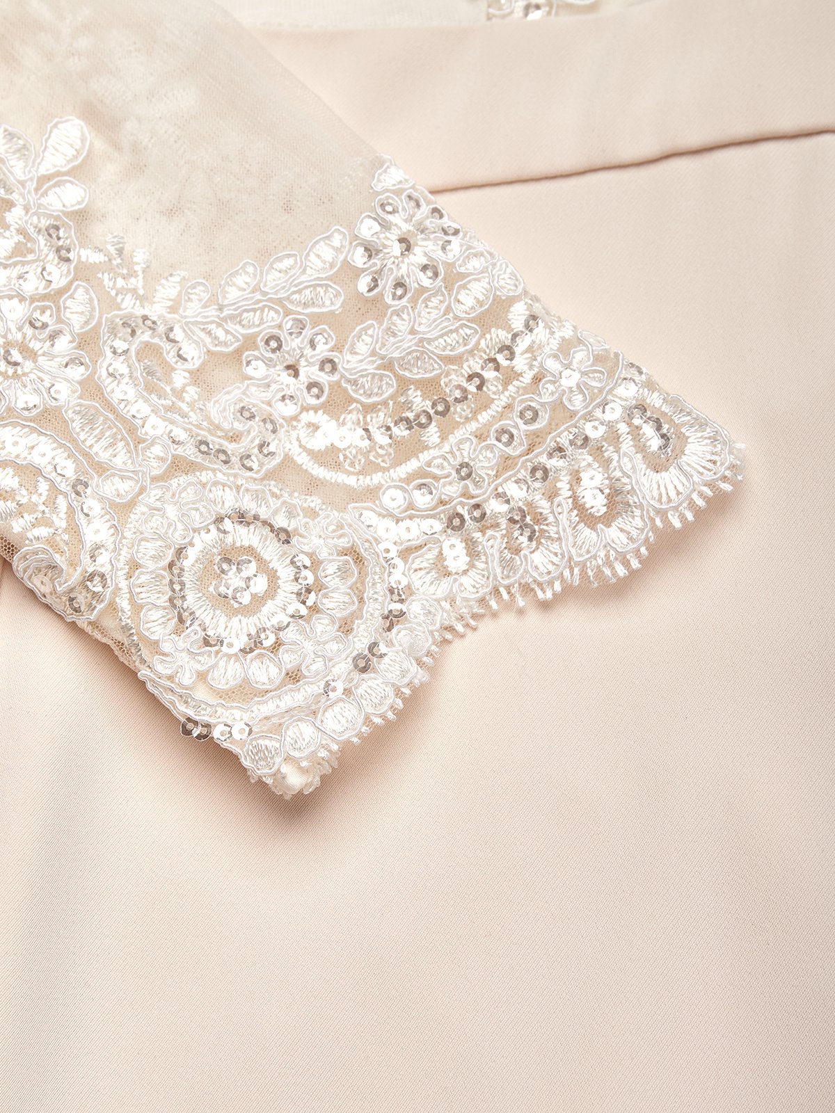 Women Apricot Lace Boat Neck Long Sleeve Regular Sleeve Dressy Jumpsuit