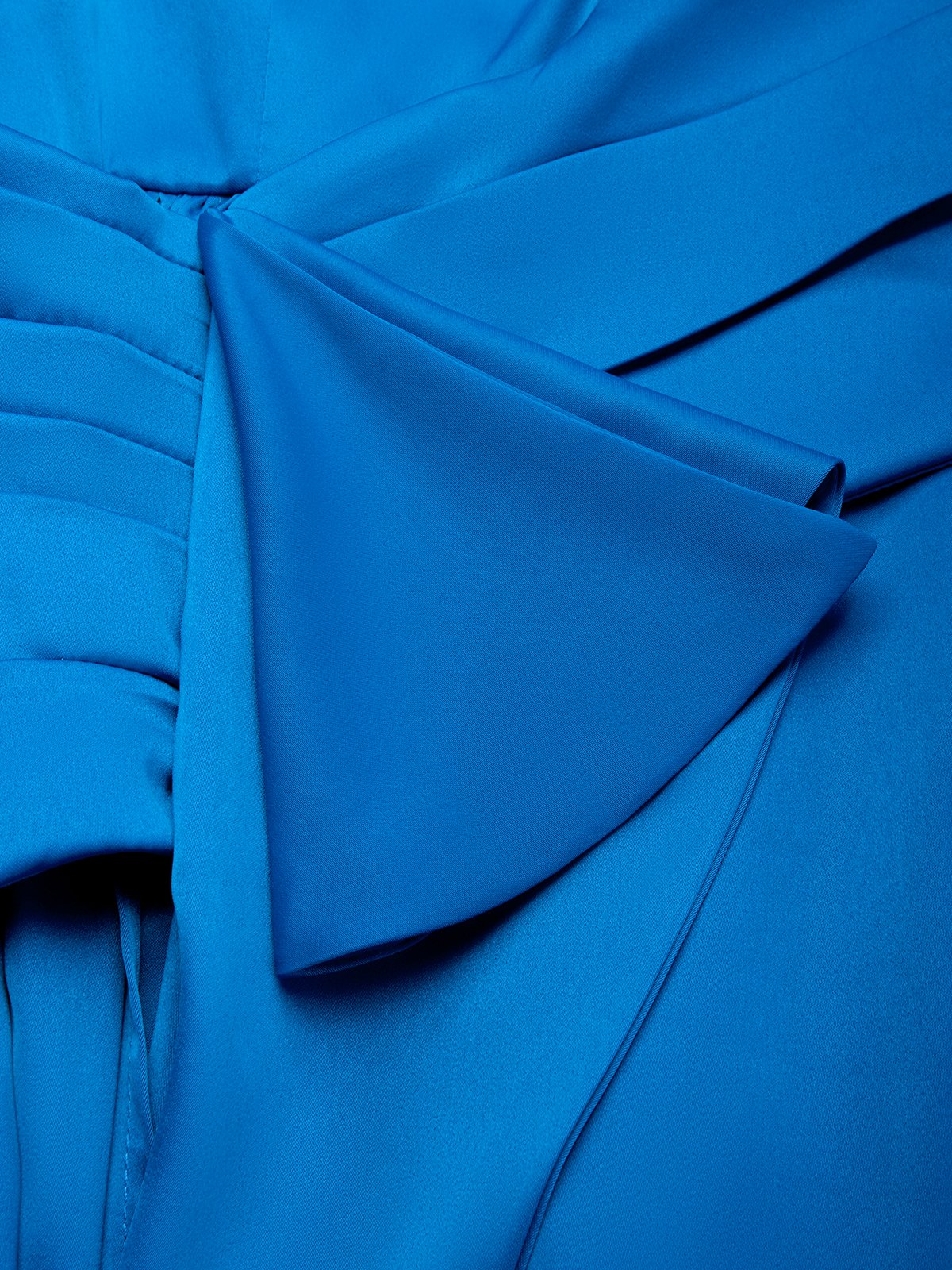 Royal Blue Bow Asymmetric Satin V Neck Sleeveless A-Line Maxi Dress