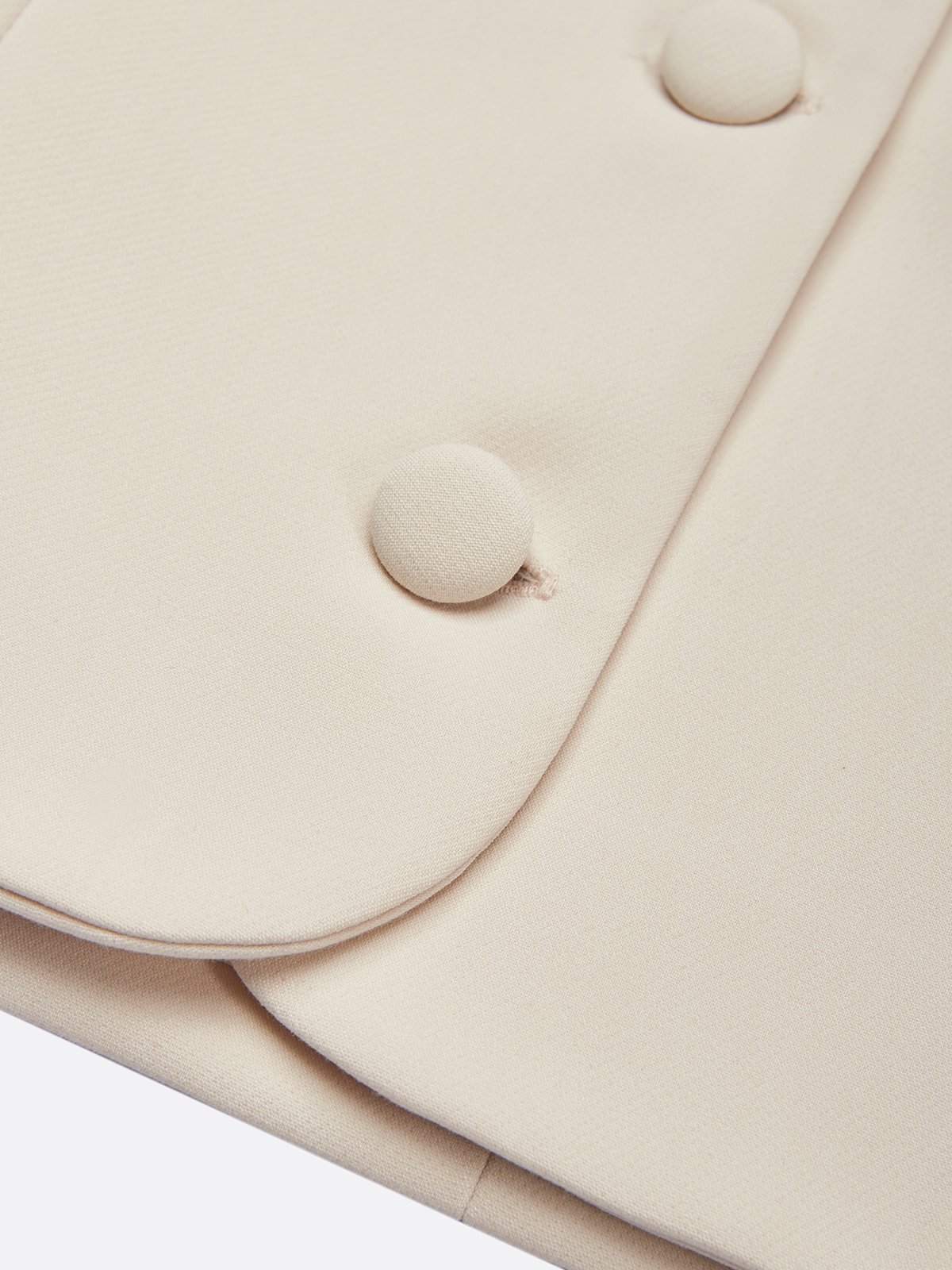 Women Beige Buckle U-Neck Half Sleeve Dressy Coat With Skirt Two-Piece Set