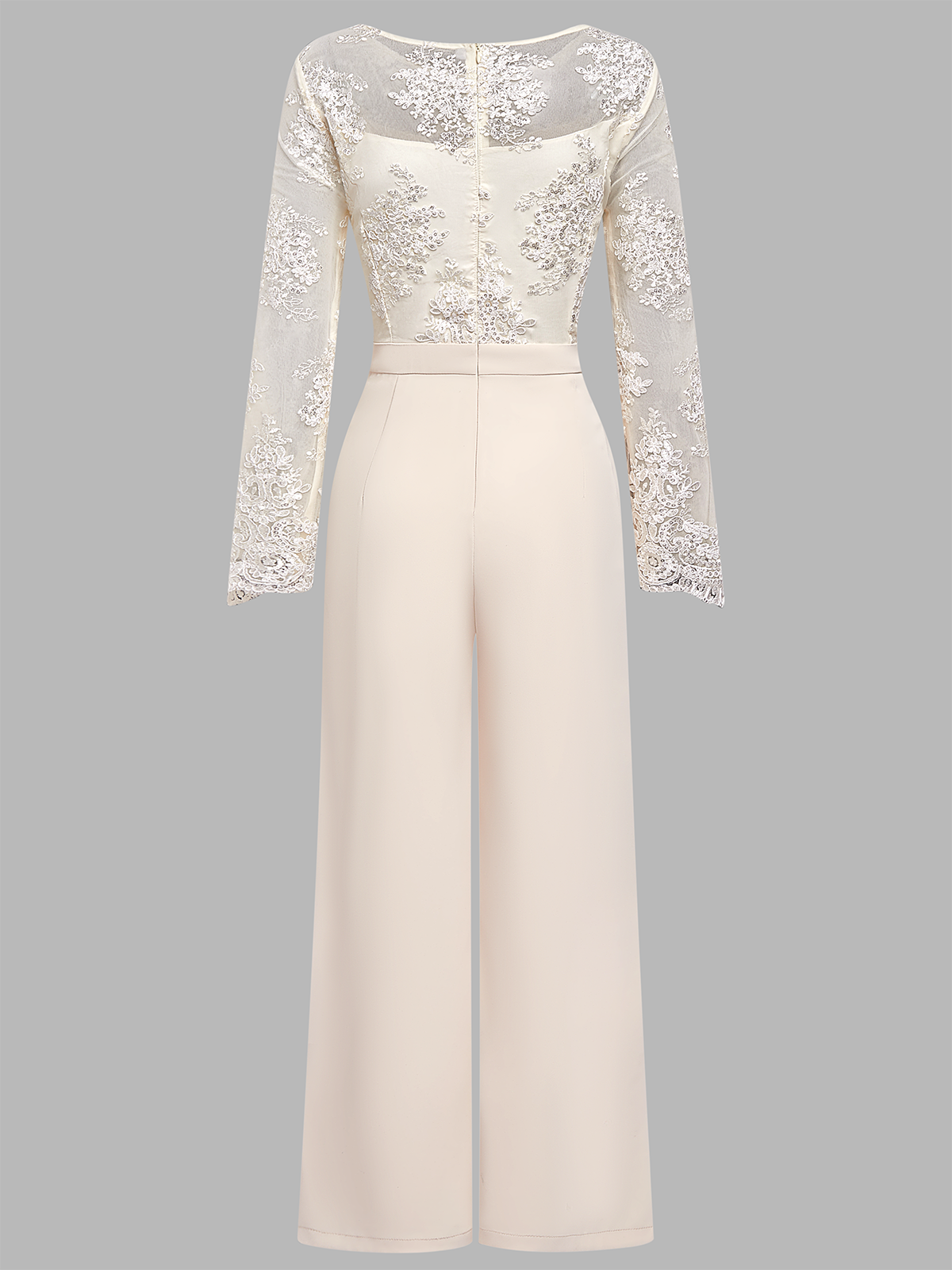 Women Apricot Lace Boat Neck Long Sleeve Regular Sleeve Dressy Jumpsuit