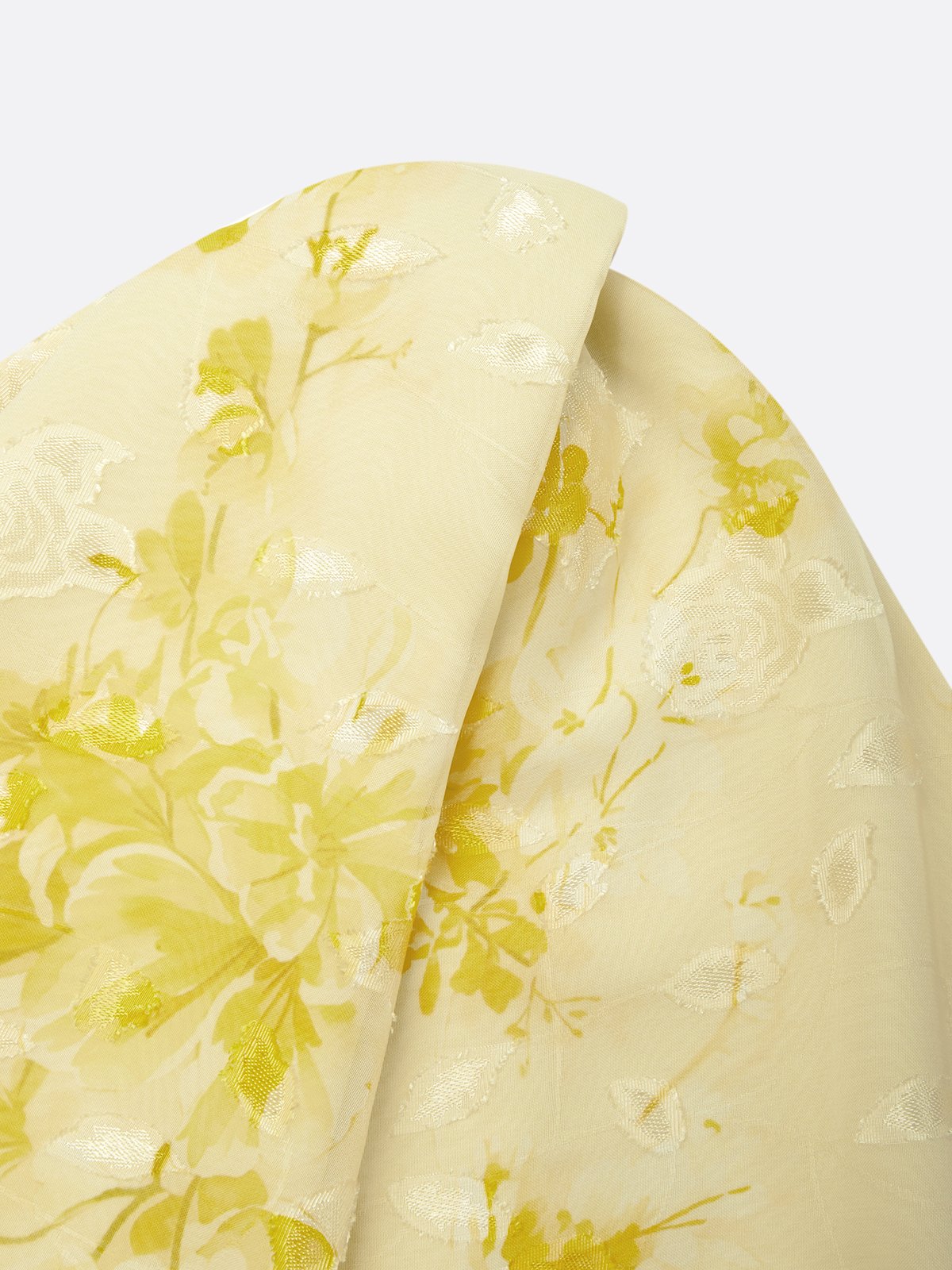 Yellow Floral Jacquard Chiffon Halter Sleeveless A-Line Midi Dress