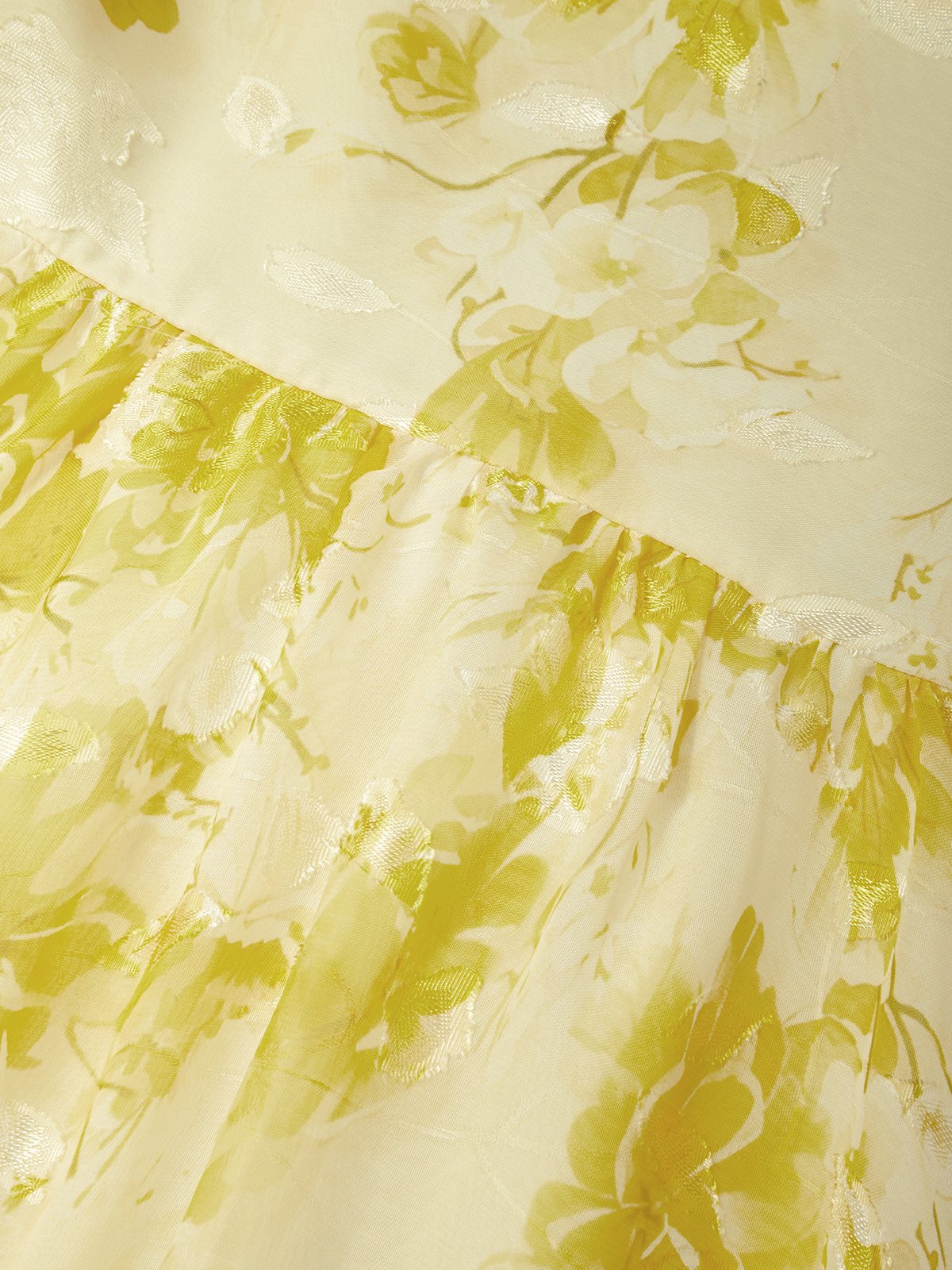 Yellow Floral Jacquard Chiffon Halter Sleeveless A-Line Midi Dress