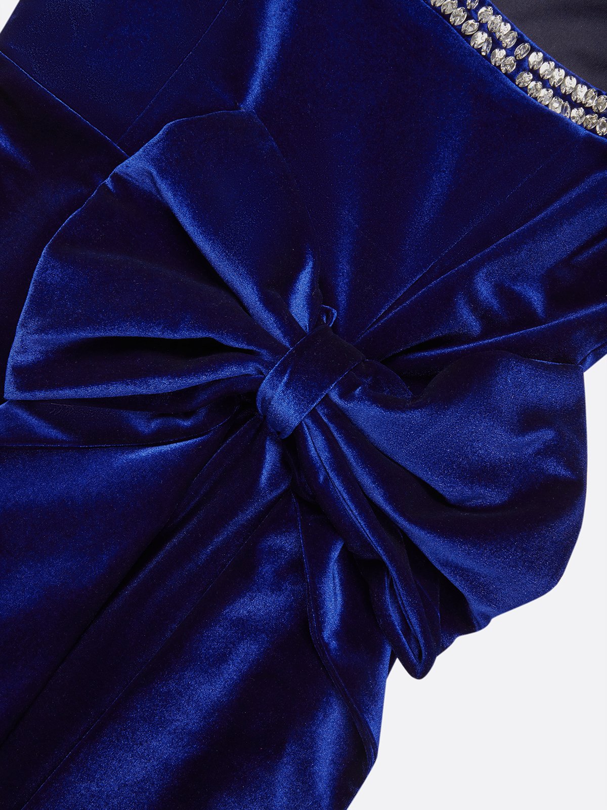 Blue Hotfix Embellished Bow Velvet Square Neck Sleeveless Sheath Midi Dress