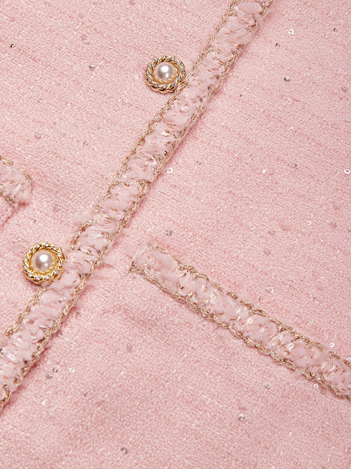 Women Pink Piping Buckle Crew Neck Long Sleeve Dressy Coat With Skirt Two-Piece Set