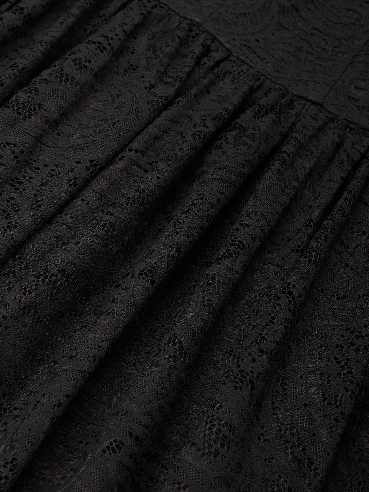 Black Lace Hollow Out Cotton Crew Neck Sleeveless A-Line Maxi Dress With Belt