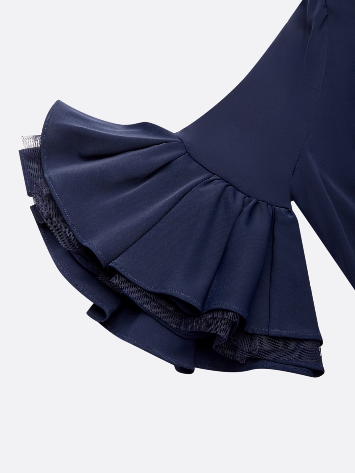 Navy Blue Mesh Classic Square Neck Half Sleeve Bell Sleeve Sheath Midi Dress