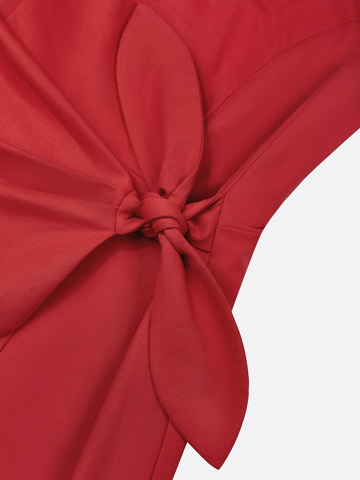 Red Asymmetric Ruffled Classic Boat Neck Sleeveless A-Line Midi Dress