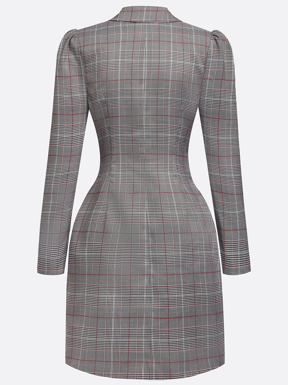 Gray Buckle Shoulder Pad Blazer Lapel Collar Long Sleeve A-Line Mini Dress