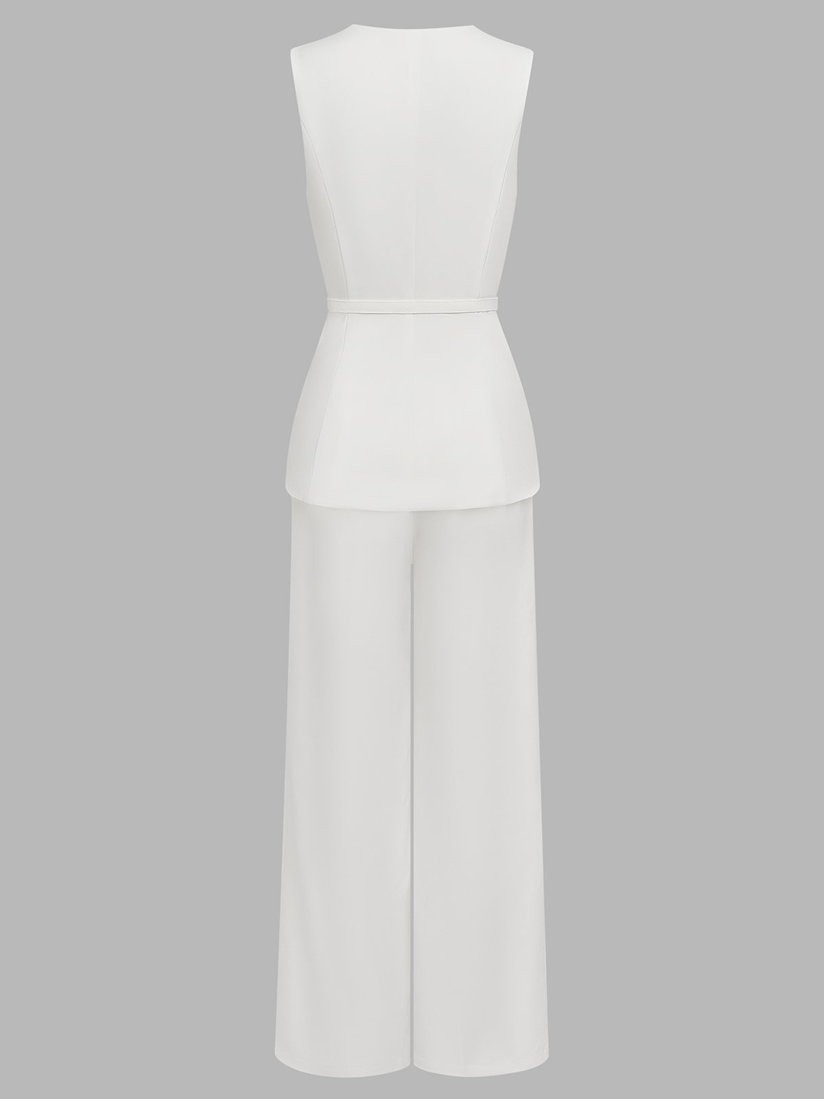 Women White Buckle Crew Neck Sleeveless Top With Pants Two-Piece Set