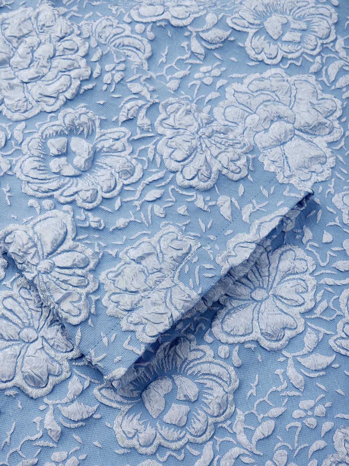 Blue Floral Jacquard Classic Crew Neck Three Quarter Sleeve A-Line Midi Dress