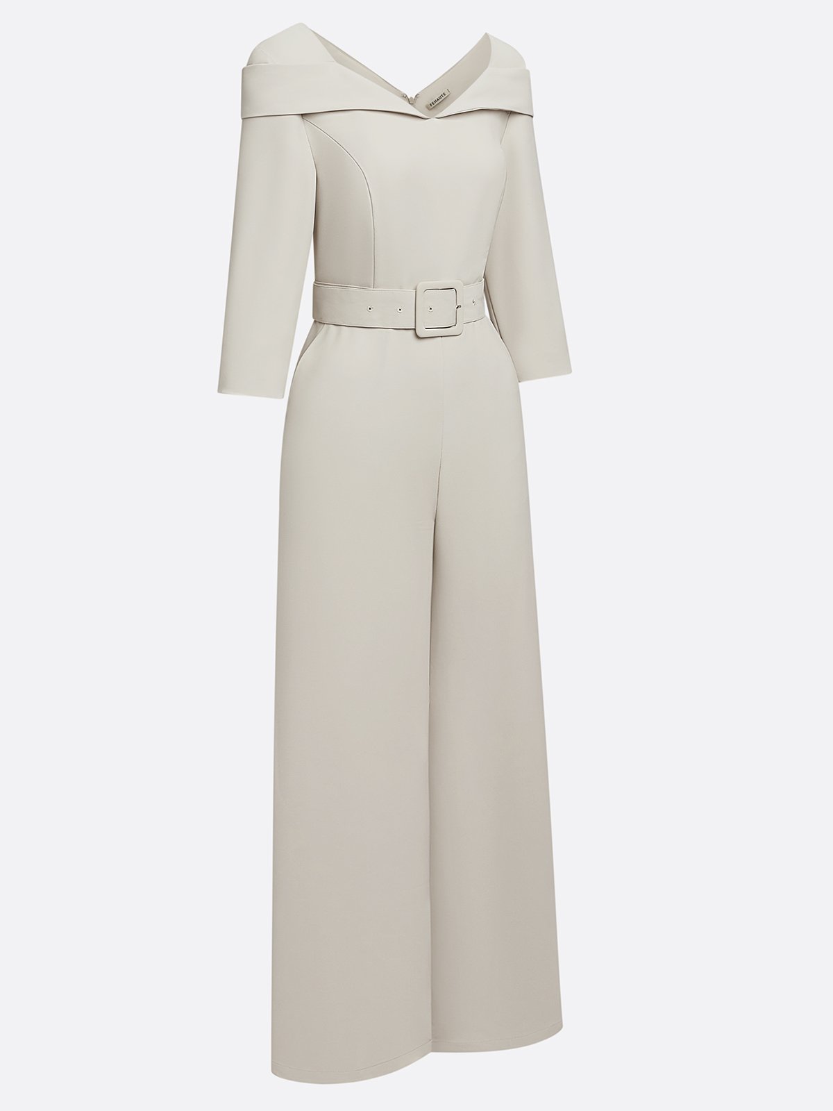 Women Beige Sweetheart Neckline Three Quarter Sleeve Dressy Jumpsuit