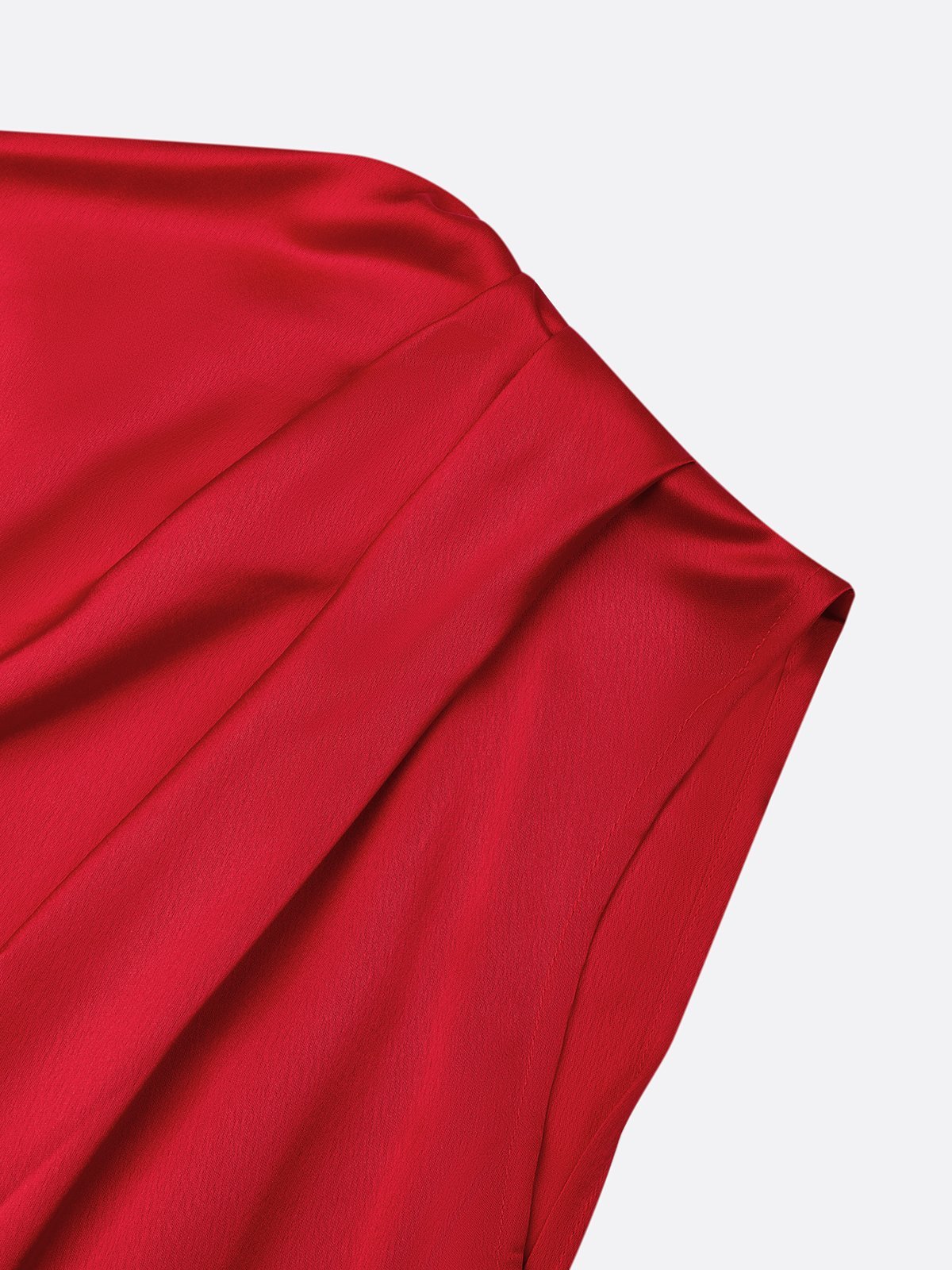 Red Satin Mock Neck Sleeveless A-Line Midi Dress