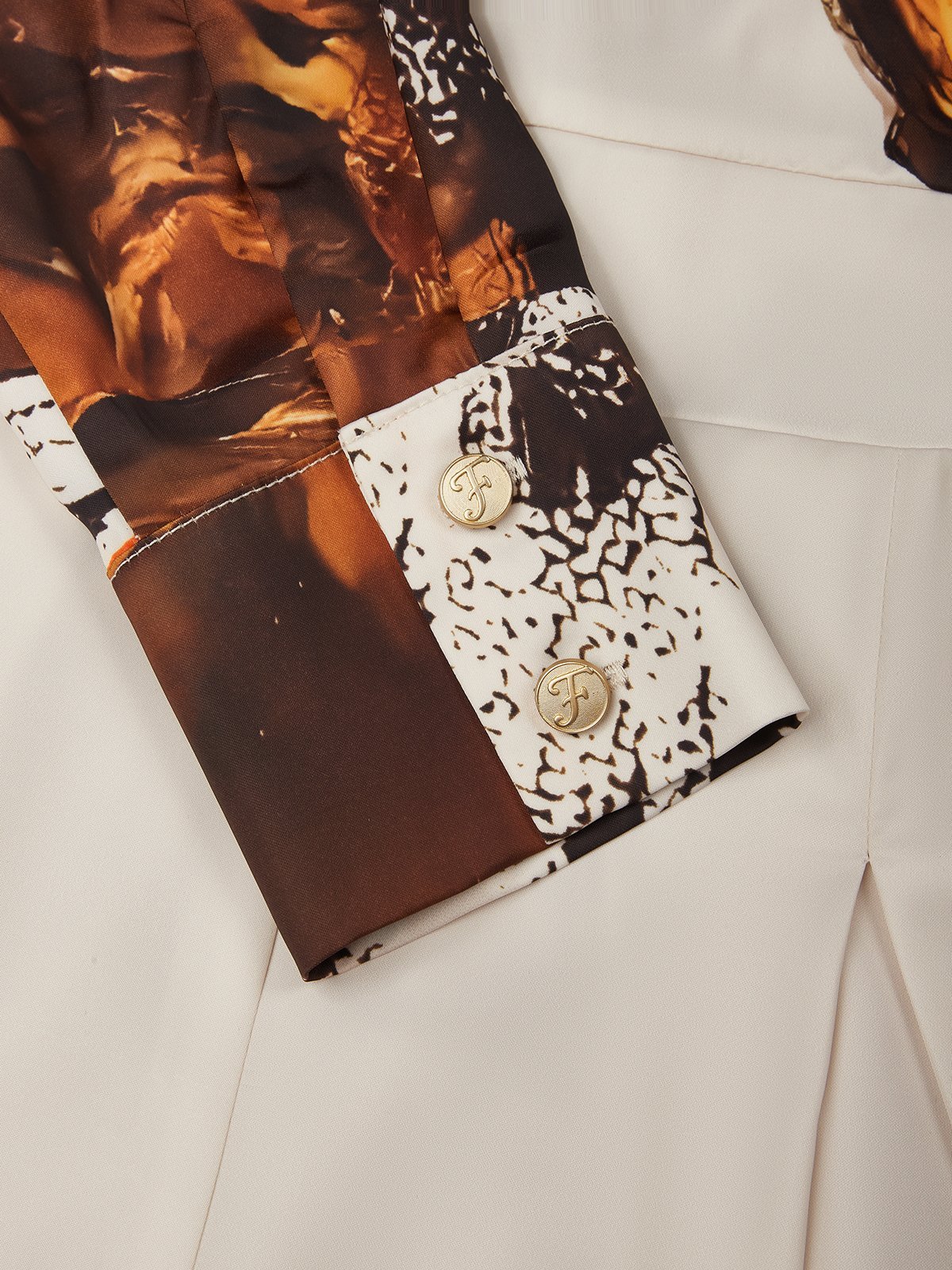 Women Light Khaki Floral V Neck Long Sleeve Wide-Leg Jumpsuit