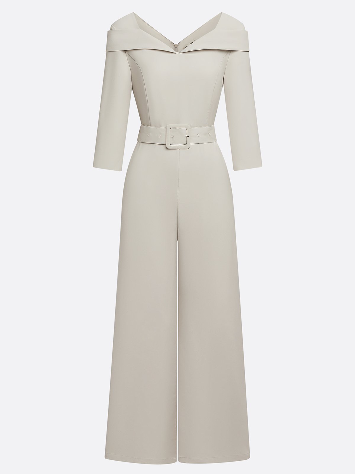 Women Beige Sweetheart Neckline Three Quarter Sleeve Dressy Jumpsuit